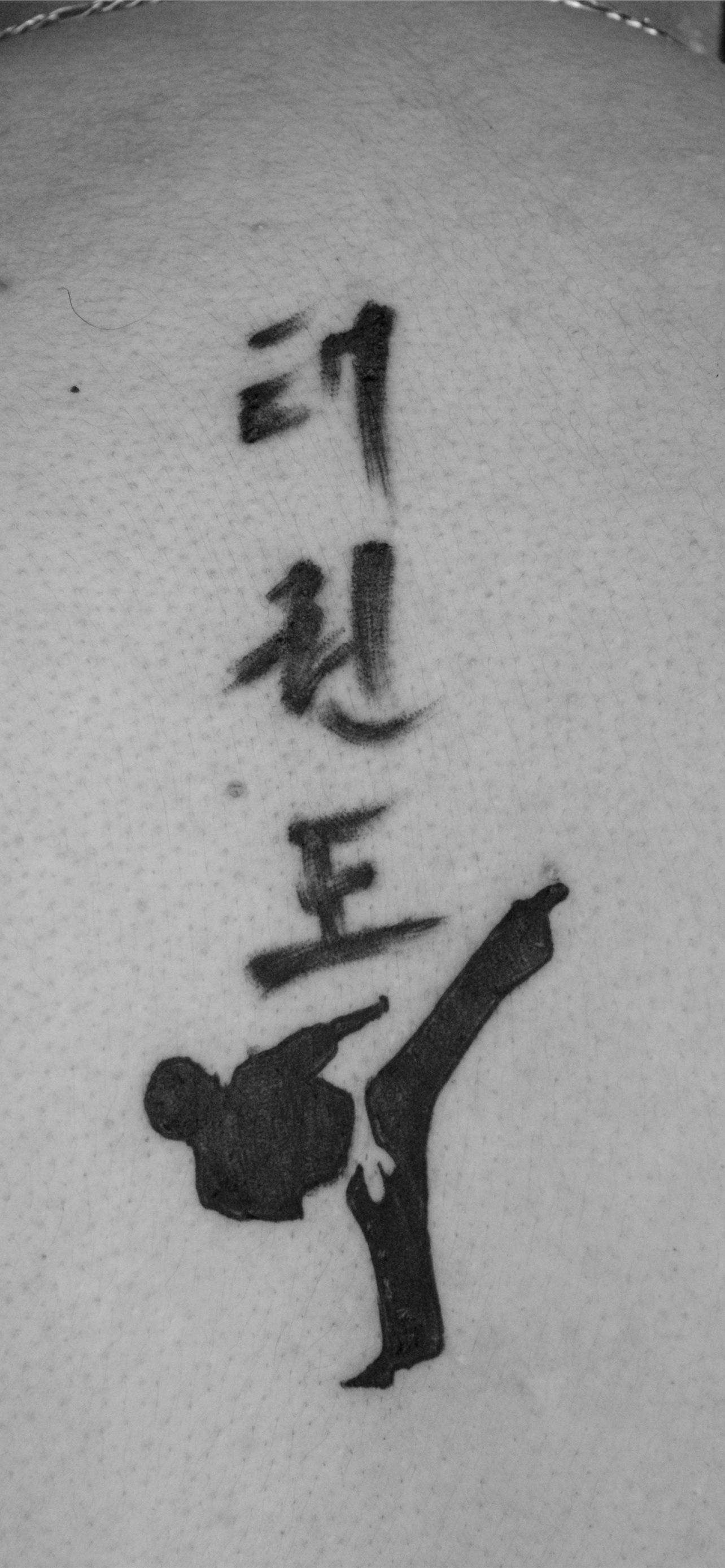 Taekwondo, black ink tattoo, martial artist, 2K Phone Wallpaper