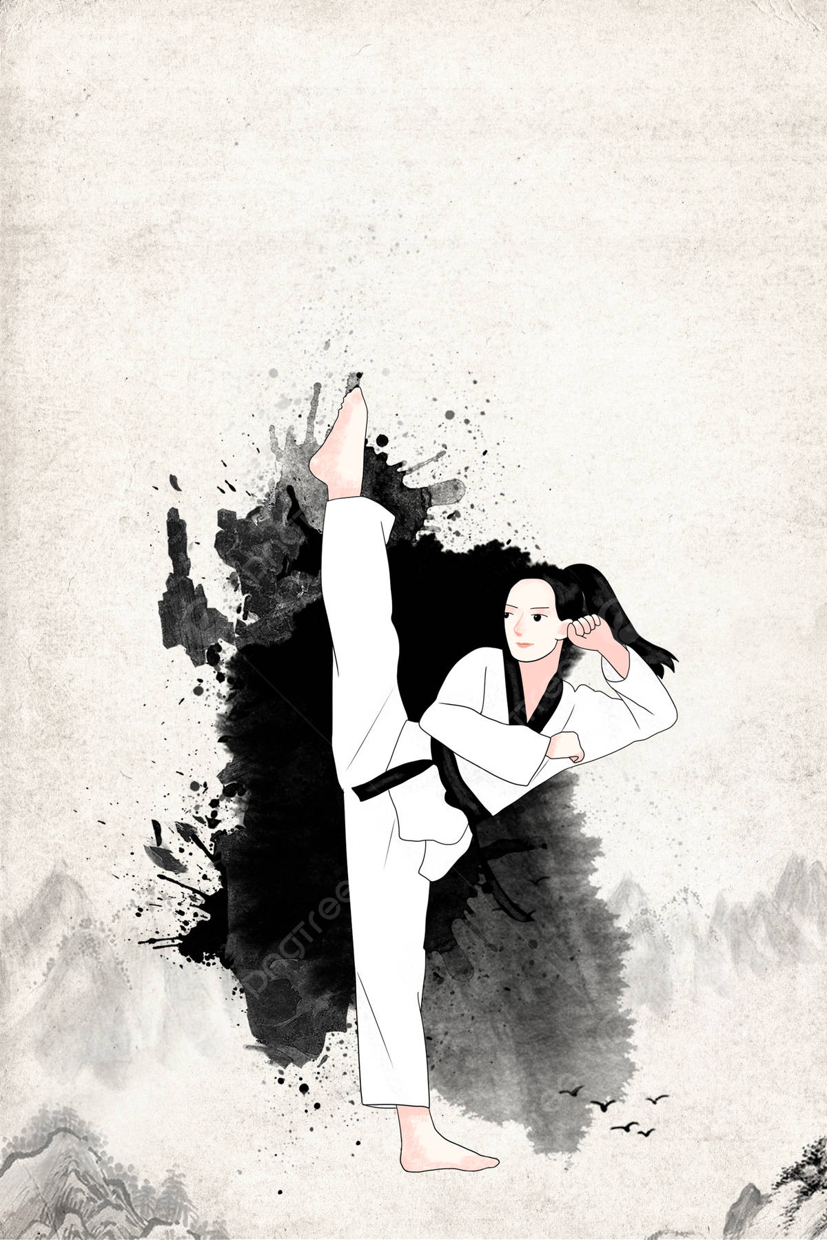 Taekwondo, white uniform, black ink splash backdrop, HD Phone Wallpaper