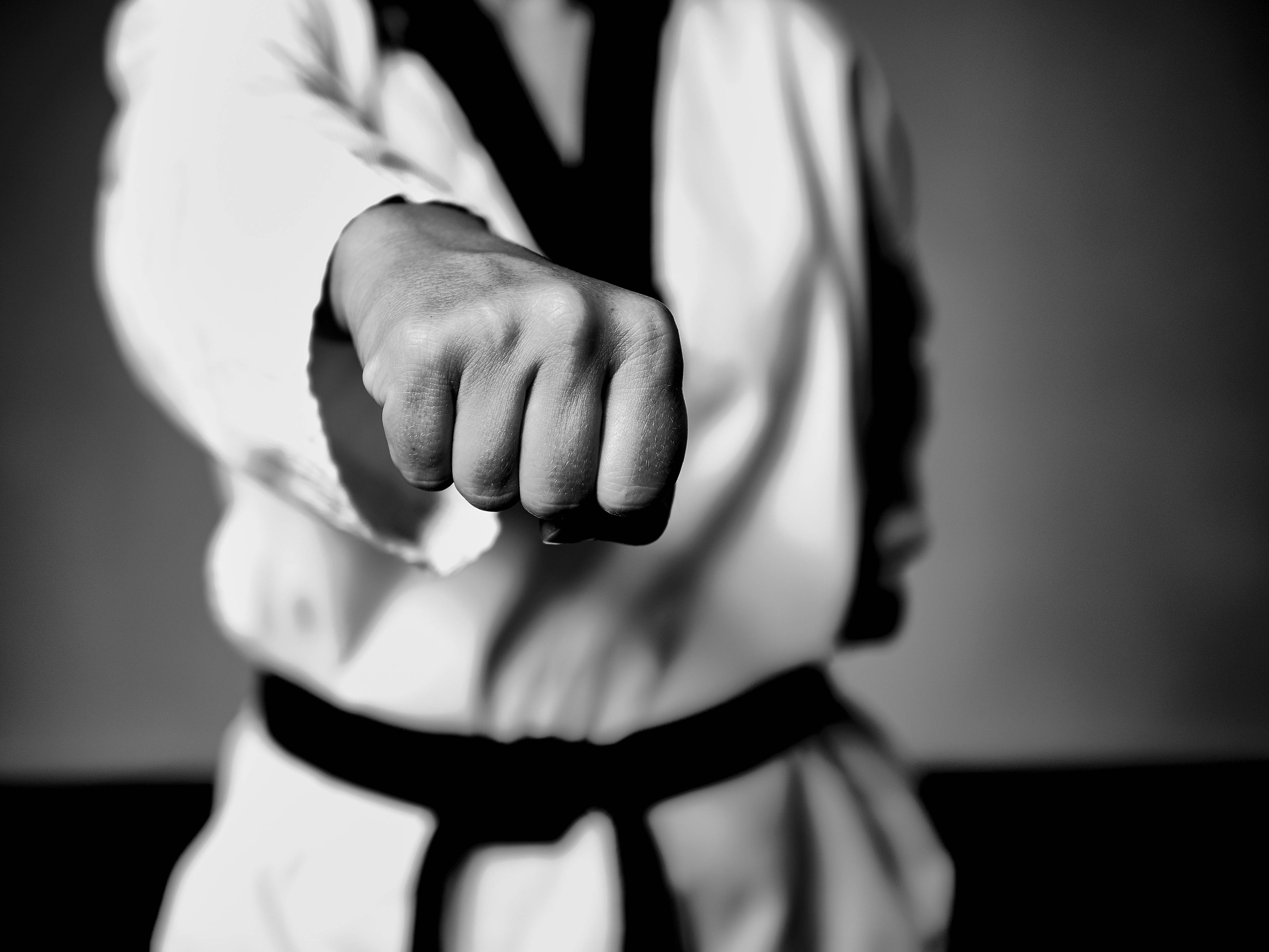black and white, front hand middle punch, clenched fist, 4K Desktop Wallpaper