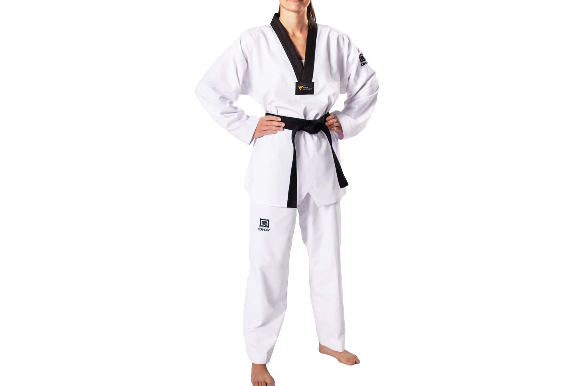 Taekwondo competitor, white taekwondo uniform, black belt, Full HD Desktop Wallpaper