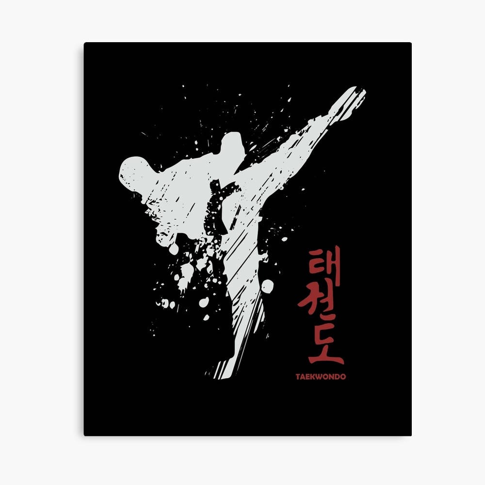 taekwondo sport kick, white brushstroke silhouette, stark black background, SD Desktop Wallpaper