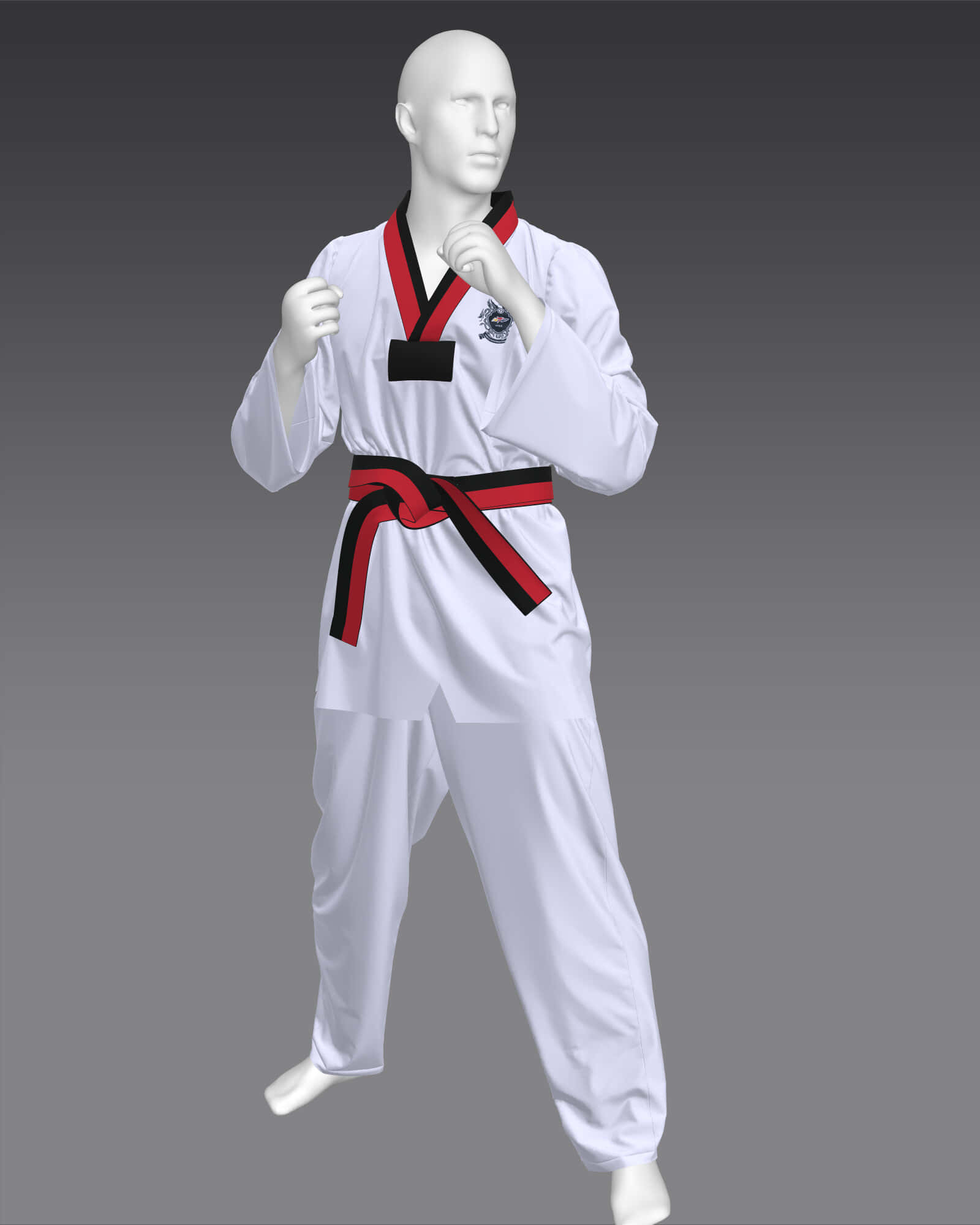 white taekwondo uniform, red and black belt, mannequin, Full HD Phone Wallpaper
