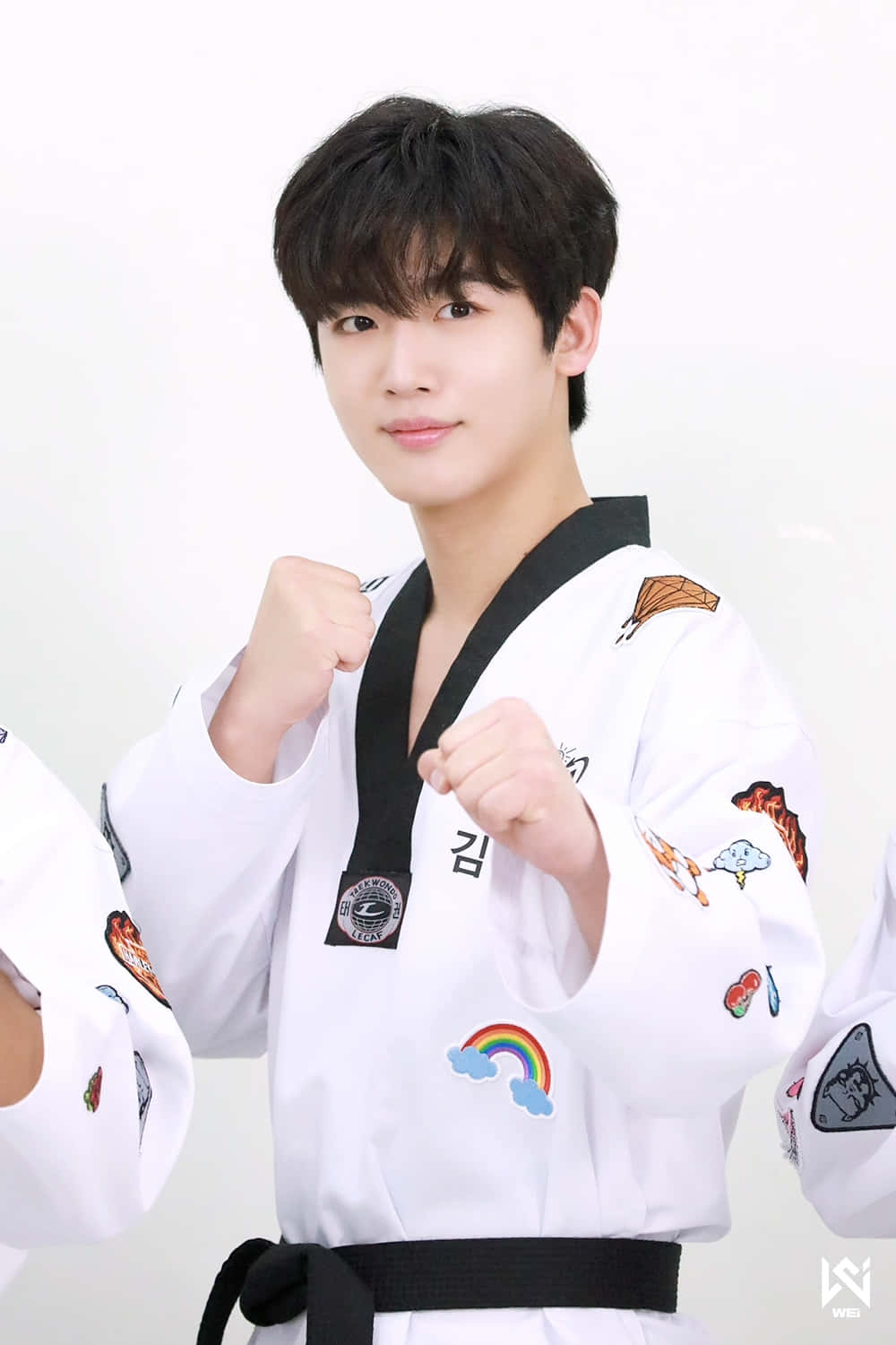 white taekwondo uniform, colorful patches, black belt, HD Phone Wallpaper