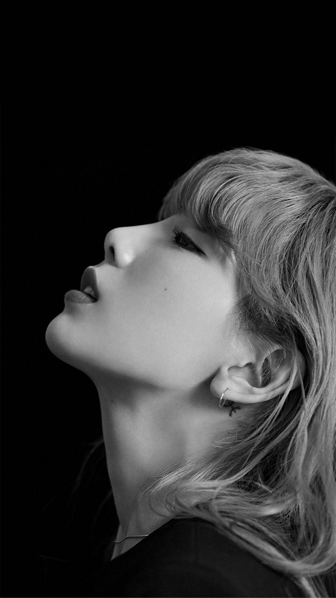 Taeyeon, black and white portrait, woman with bangs, Full HD Phone Wallpaper
