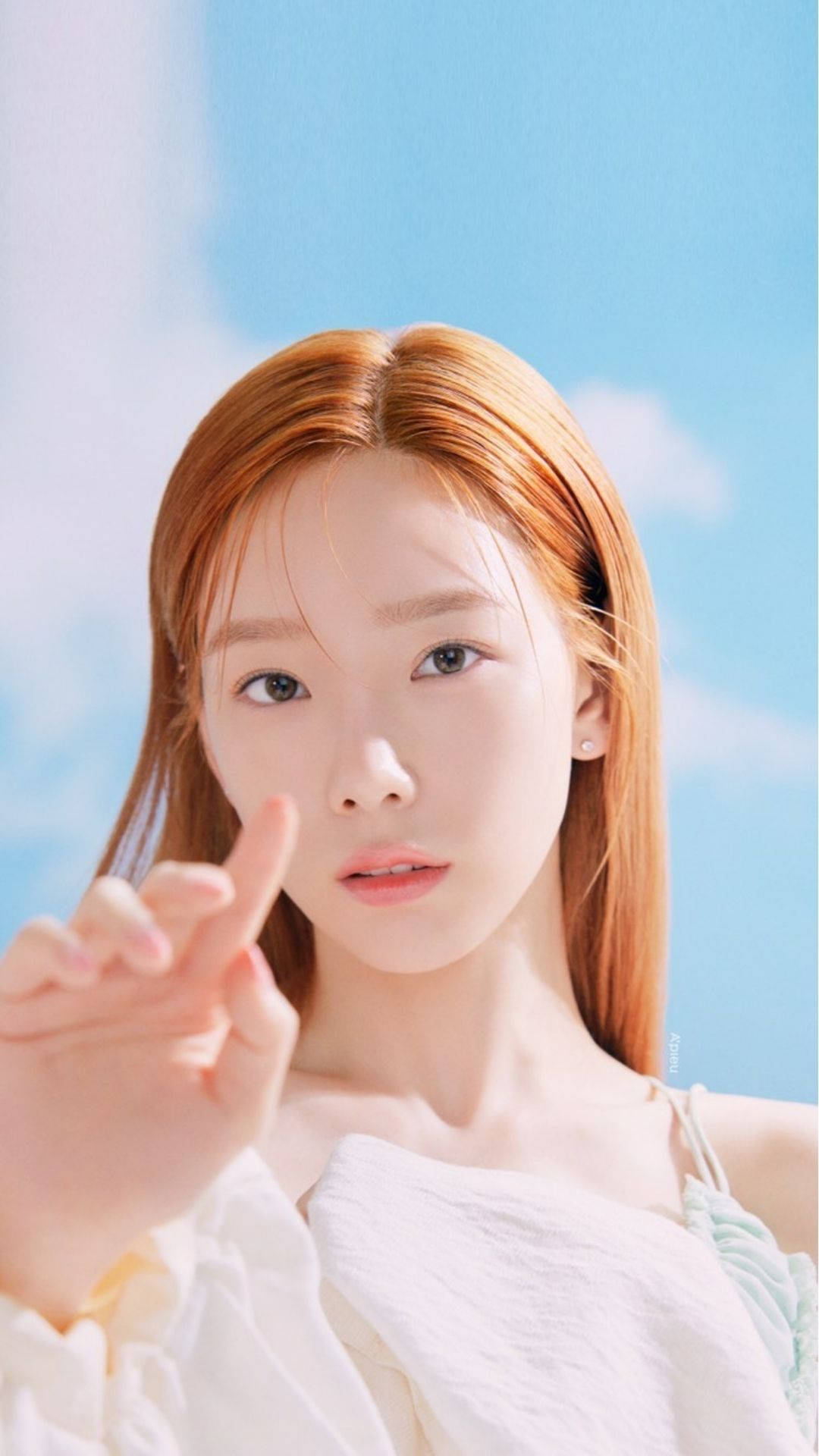 Taeyeon, reddish hair, white top, Full HD Phone Wallpaper