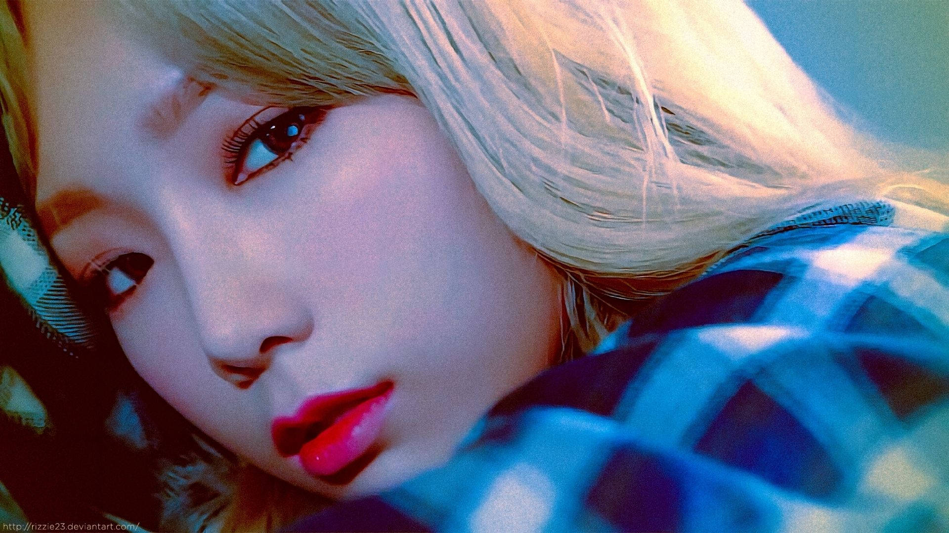 Taeyeon, blonde hair, red lips, Full HD Desktop Wallpaper