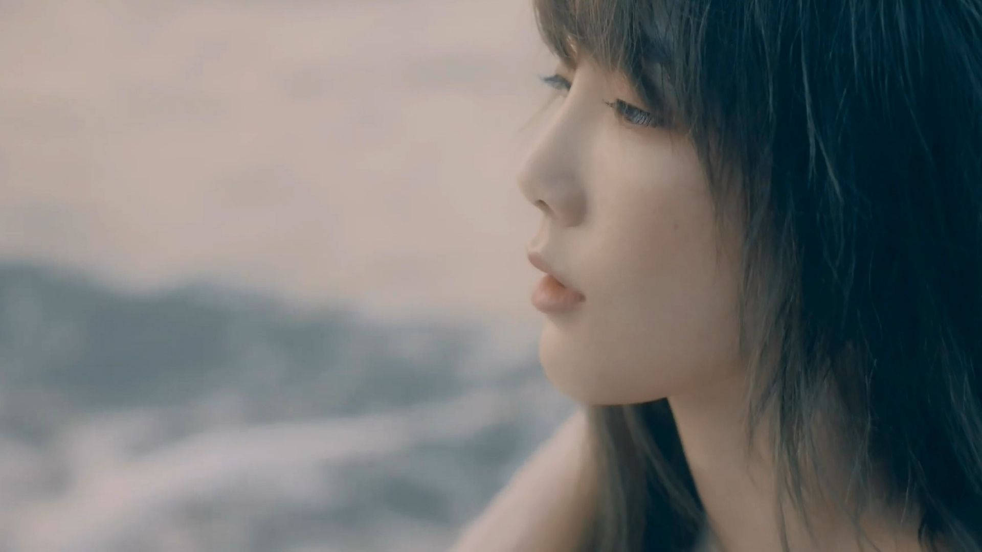 Taeyeon, dark hair, coastal horizon, Full HD Desktop Wallpaper