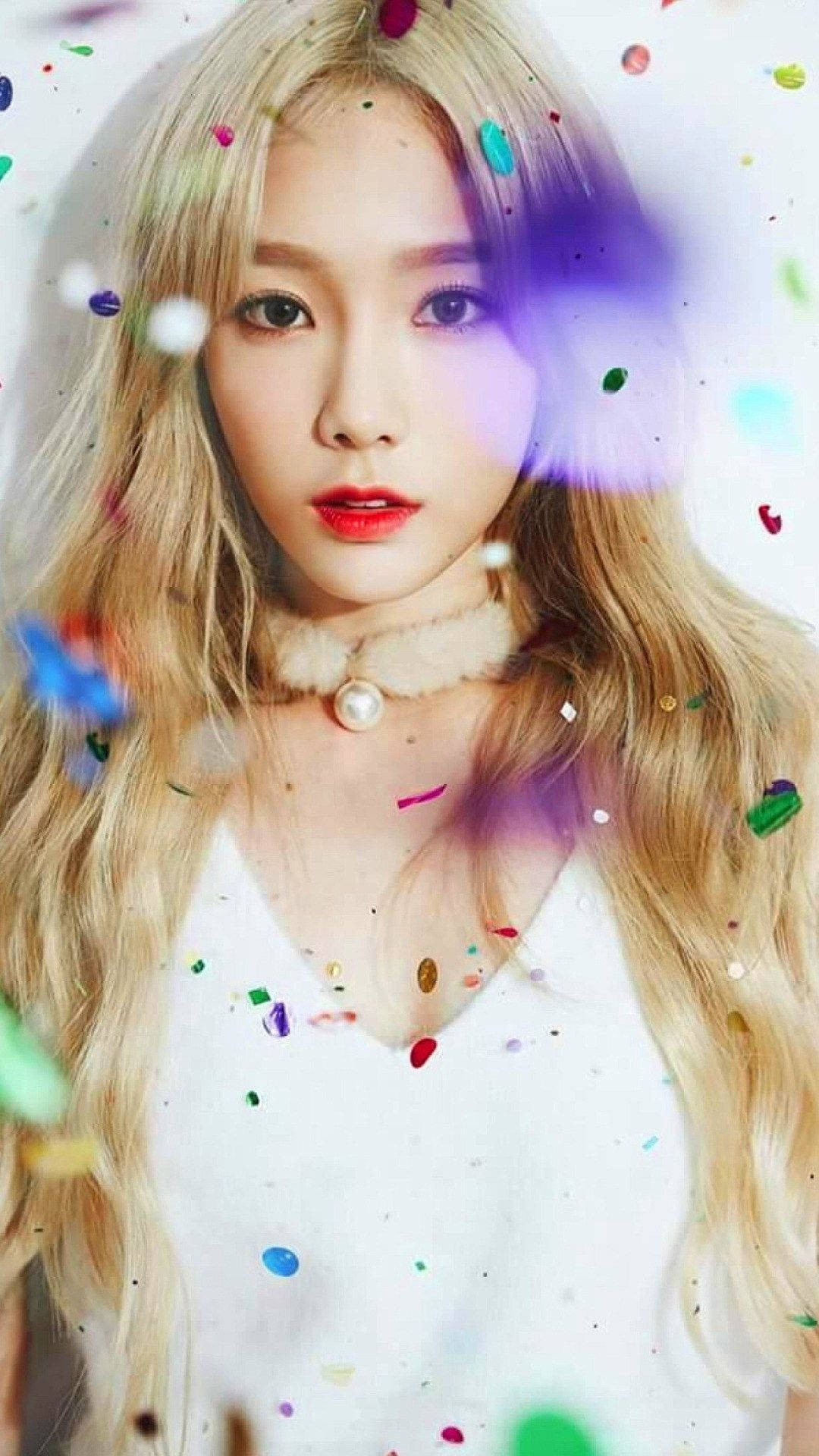 Taeyeon, colorful confetti, blonde hair, Full HD Phone Wallpaper