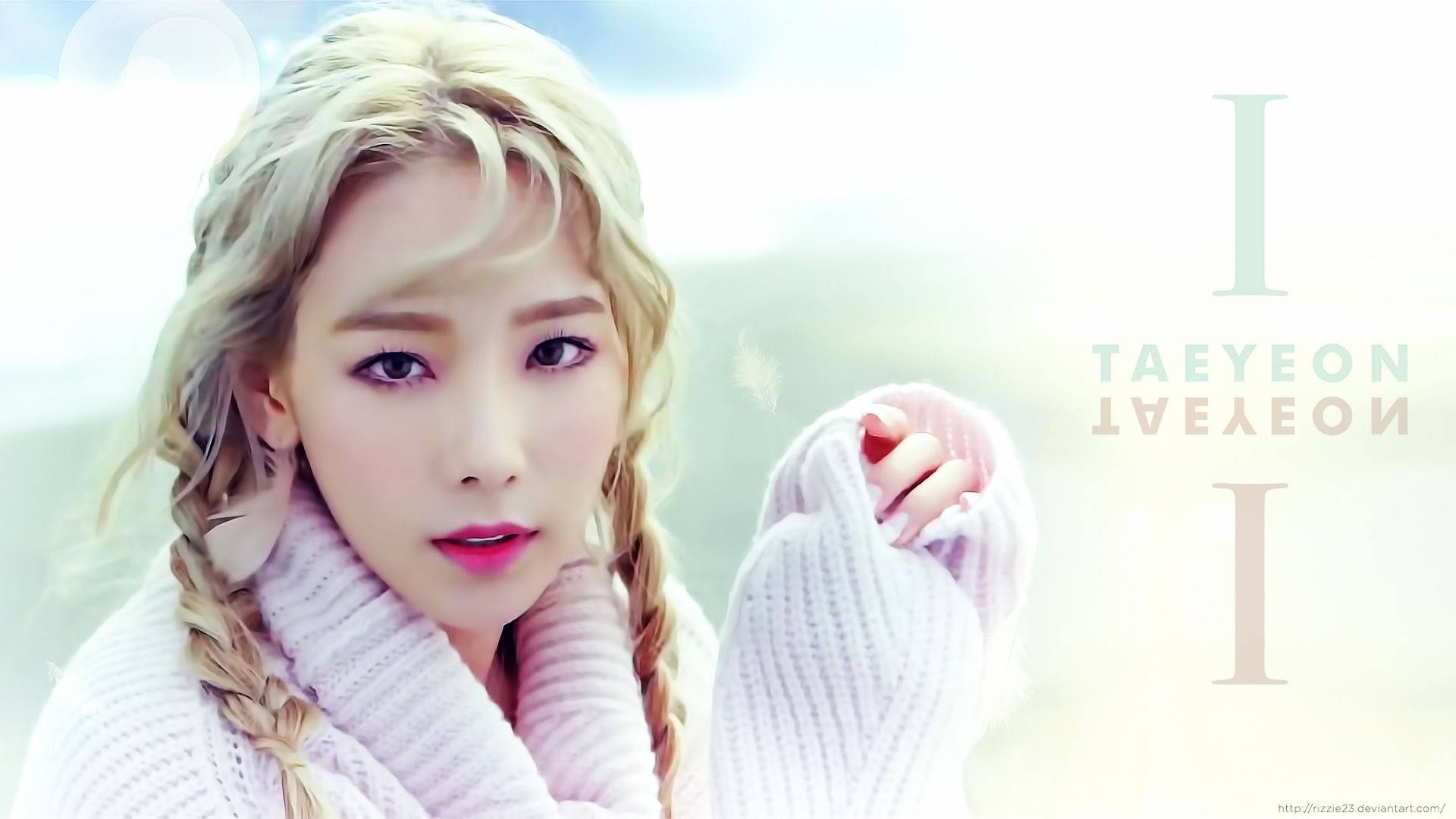 Taeyeon I, blonde braids, white knit sweater, Full HD Desktop Wallpaper
