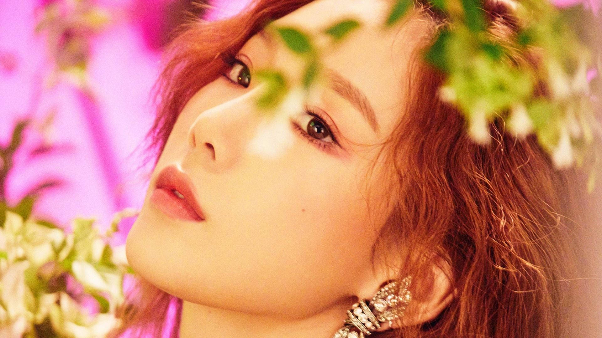 Taeyeon, reddish hair, sparkling earrings, Full HD Desktop Wallpaper