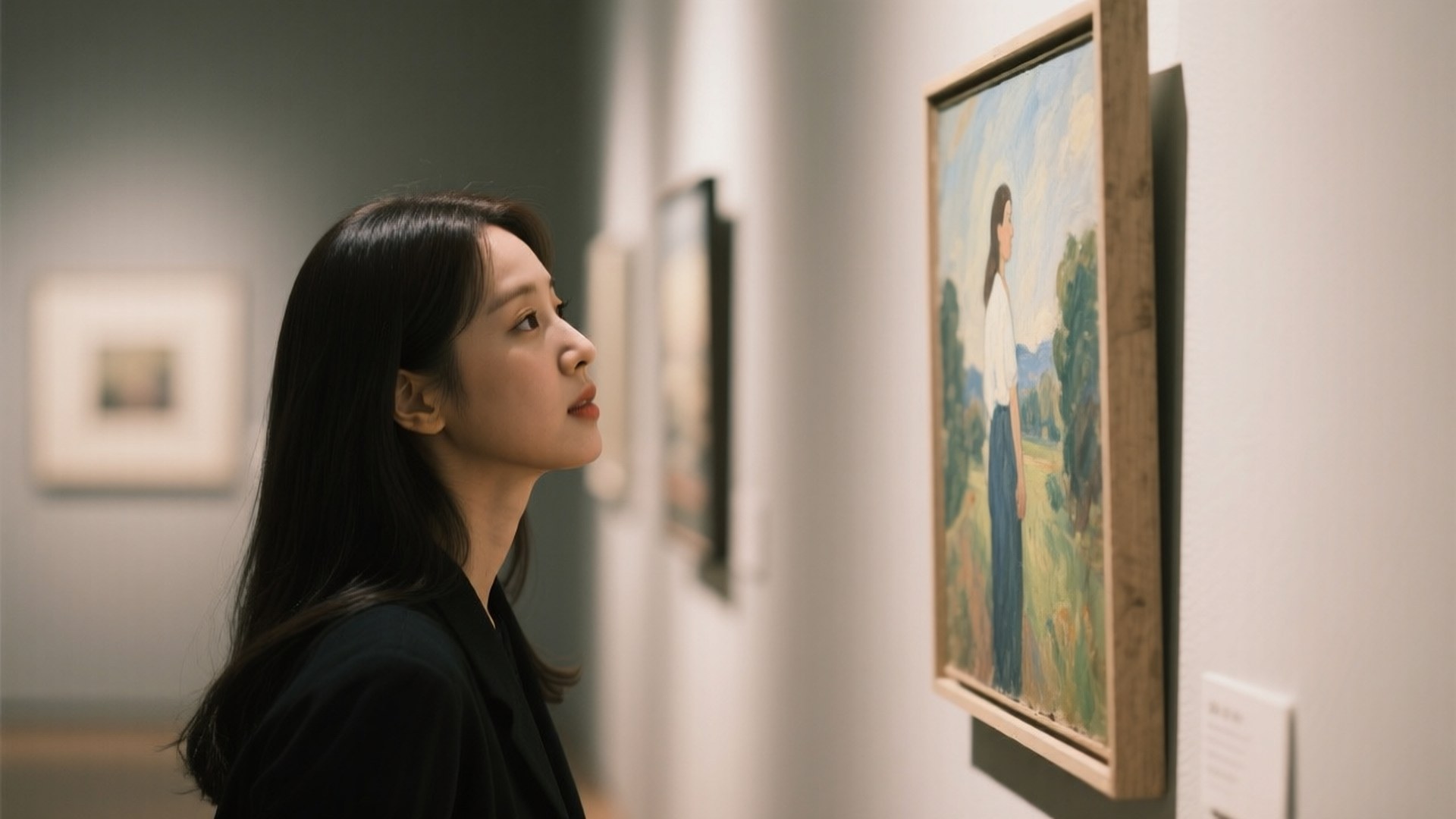 Taeyeon, black blazer, framed painting, Full HD Desktop Wallpaper