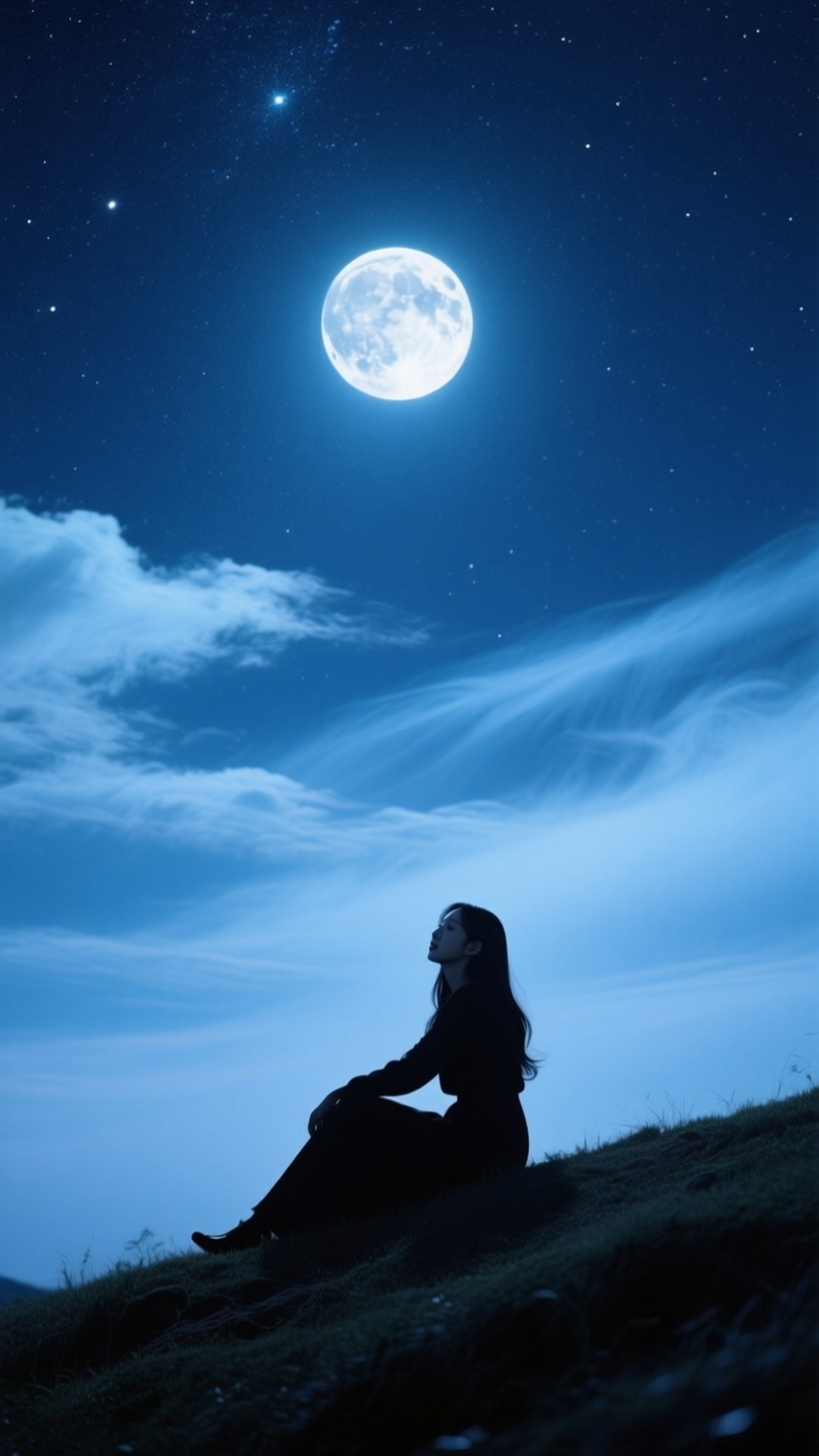 Starry Night, Taeyeon, luminous full moon, Full HD Phone Wallpaper