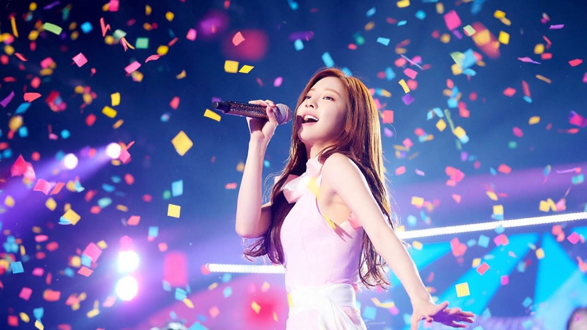 Taeyeon, white dress, microphone, Full HD Desktop Wallpaper