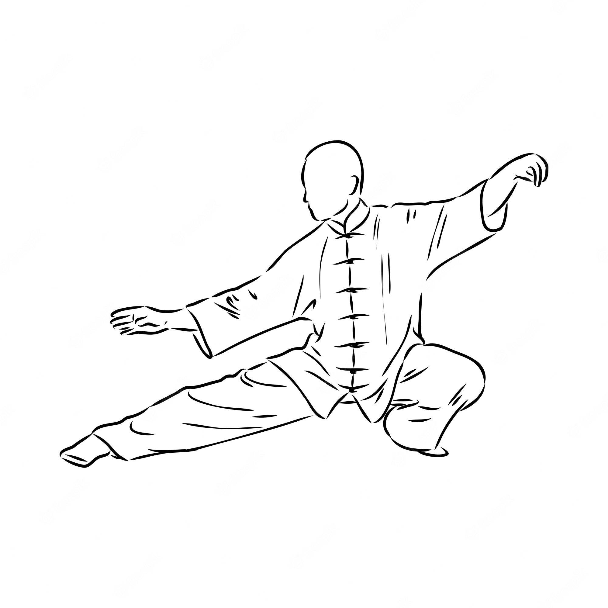 crouching tai chi pose, bald man, traditional martial arts attire, Full HD Desktop Wallpaper