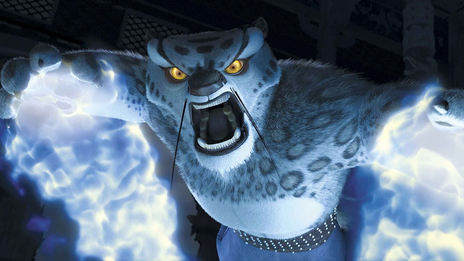 Tai Lung, snow leopard, glowing blue energy, Full HD Desktop Wallpaper