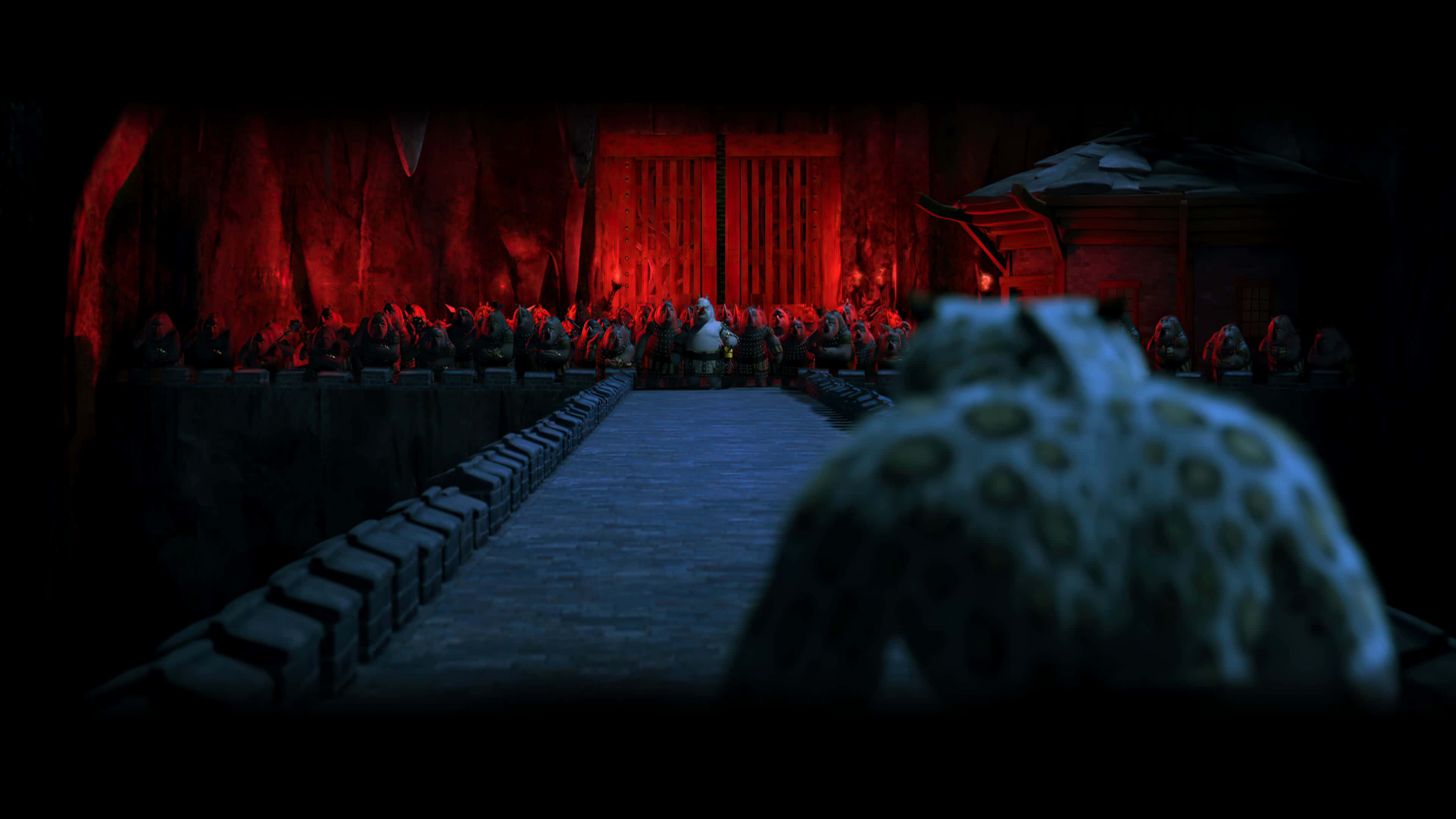 Tai Lung, stone bridge, red-lit throne room, 4K Desktop Wallpaper