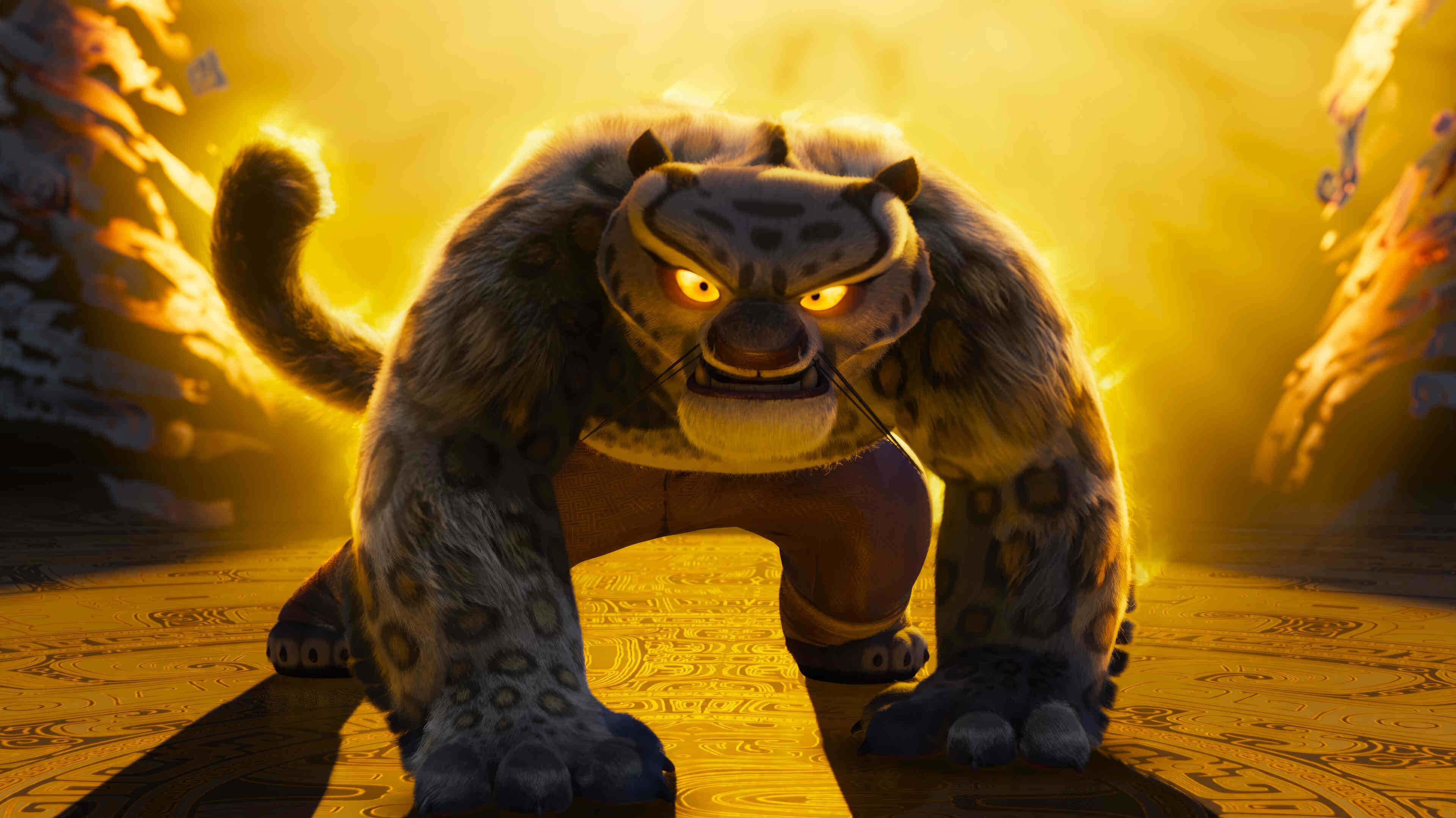 Tai Lung, snow leopard, glowing yellow eyes, 4K Desktop Wallpaper