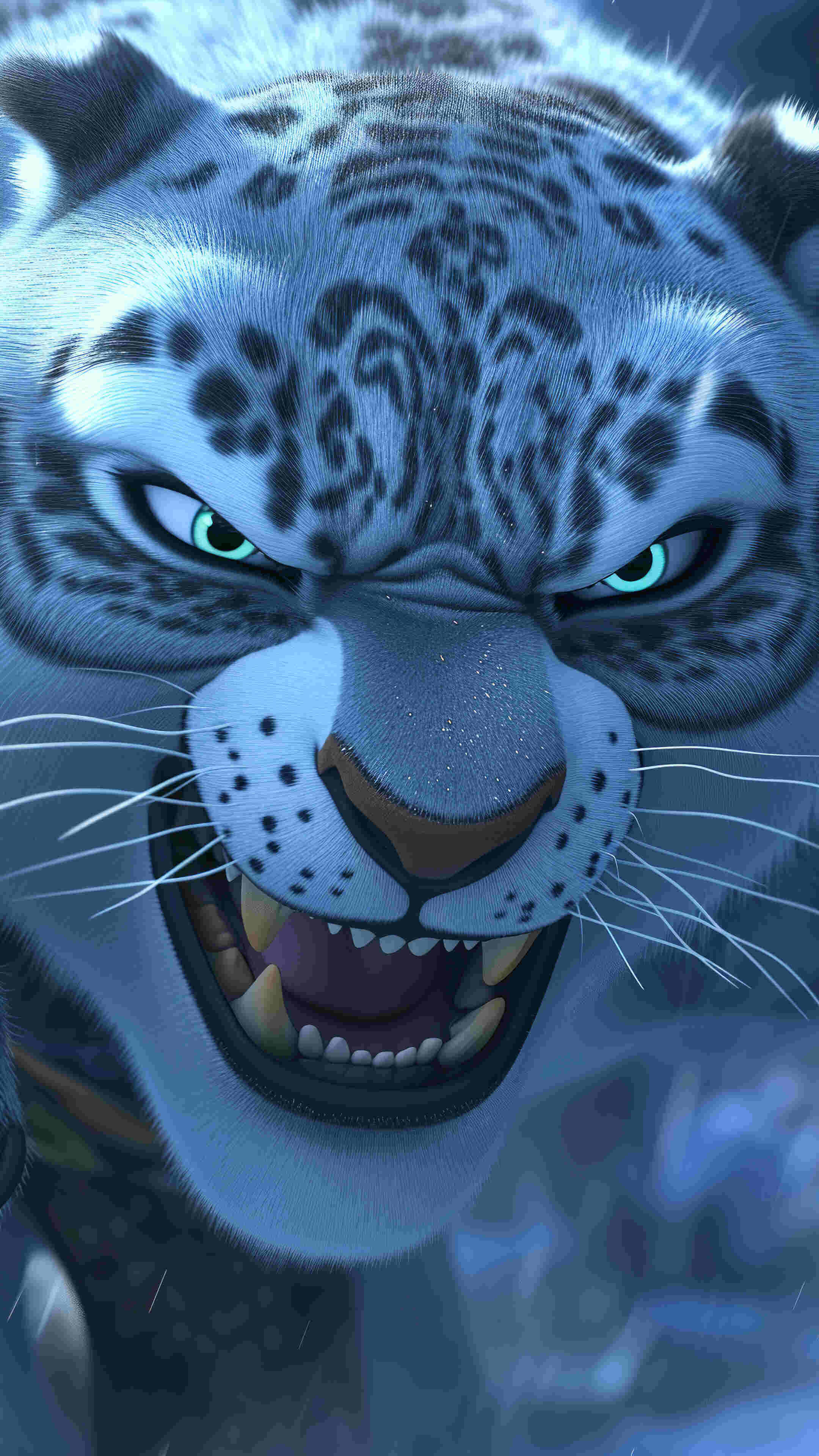 Tai Lung, snow leopard, glowing green eyes, 4K Phone Wallpaper