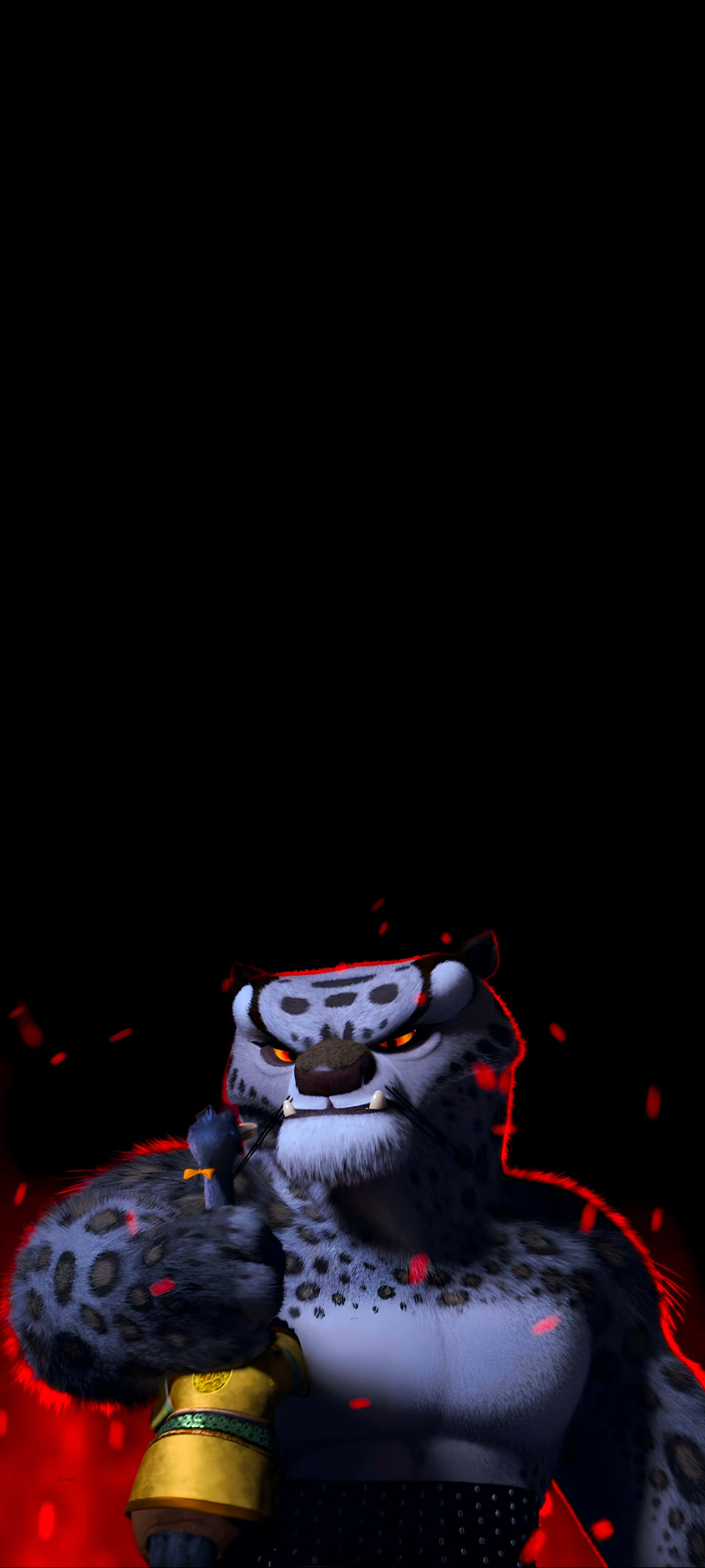 Tai Lung, snow leopard warrior, glowing red eyes, 4K Phone Wallpaper