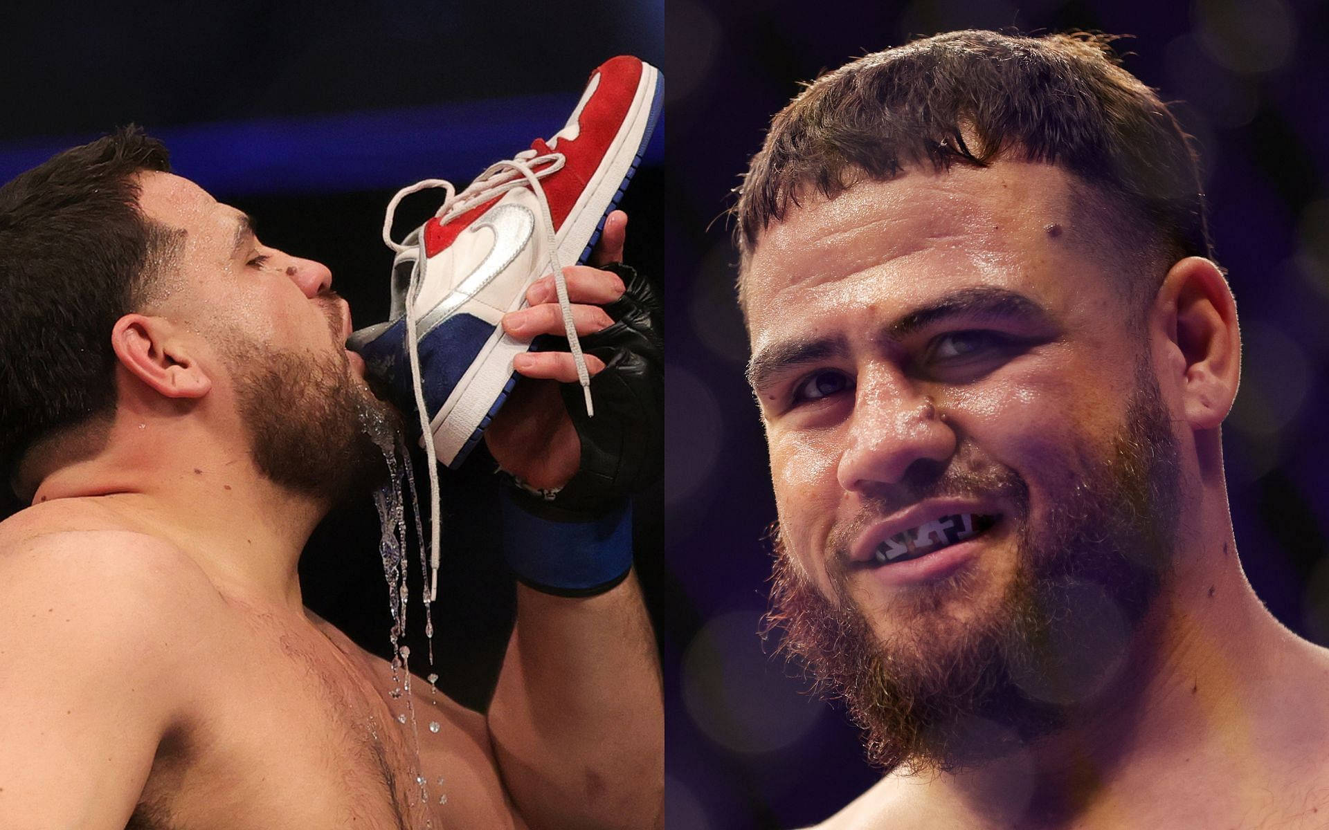 Tai Tuivasa, red white and blue sneaker, dimly lit arena, Full HD Desktop Wallpaper