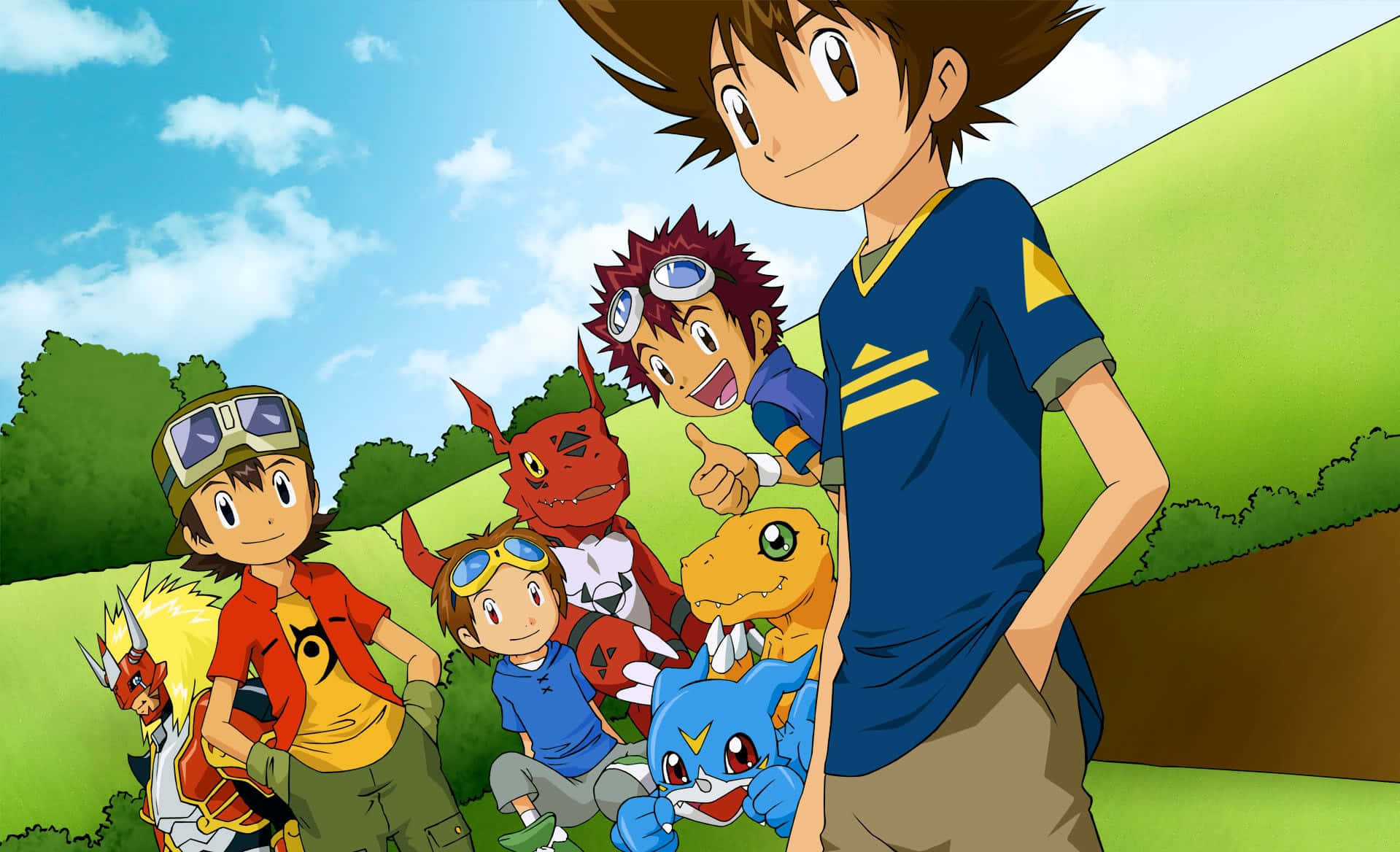 Taichi Kamiya, digital monster partners, sunny grassy hill, HD Desktop Wallpaper