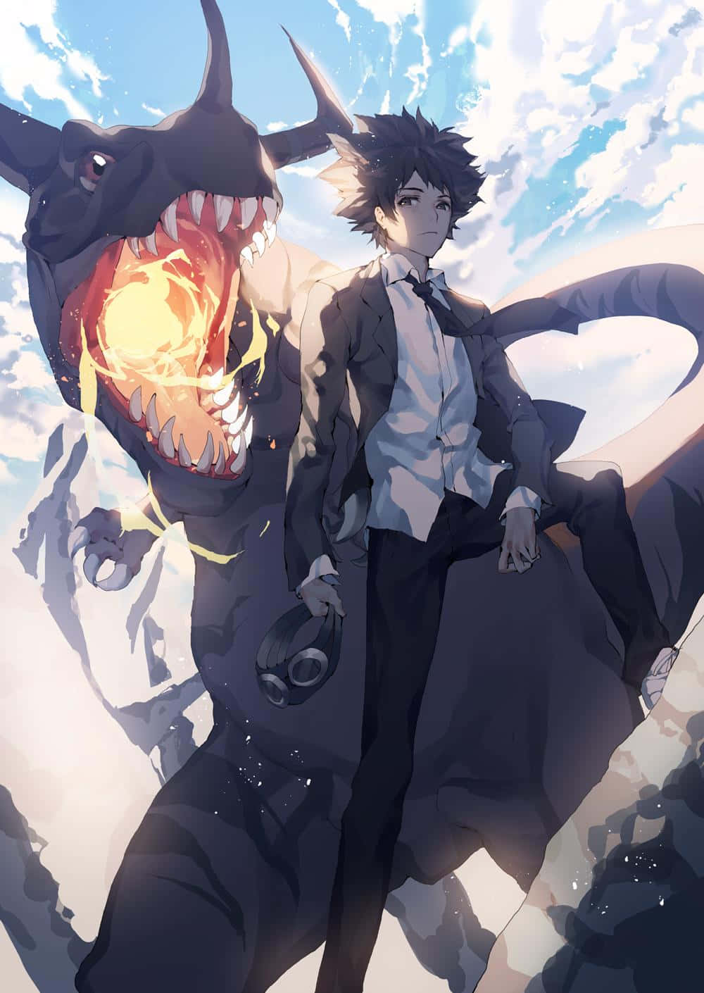 Taichi Kamiya, black dragon, glowing orange flames, HD Phone Wallpaper