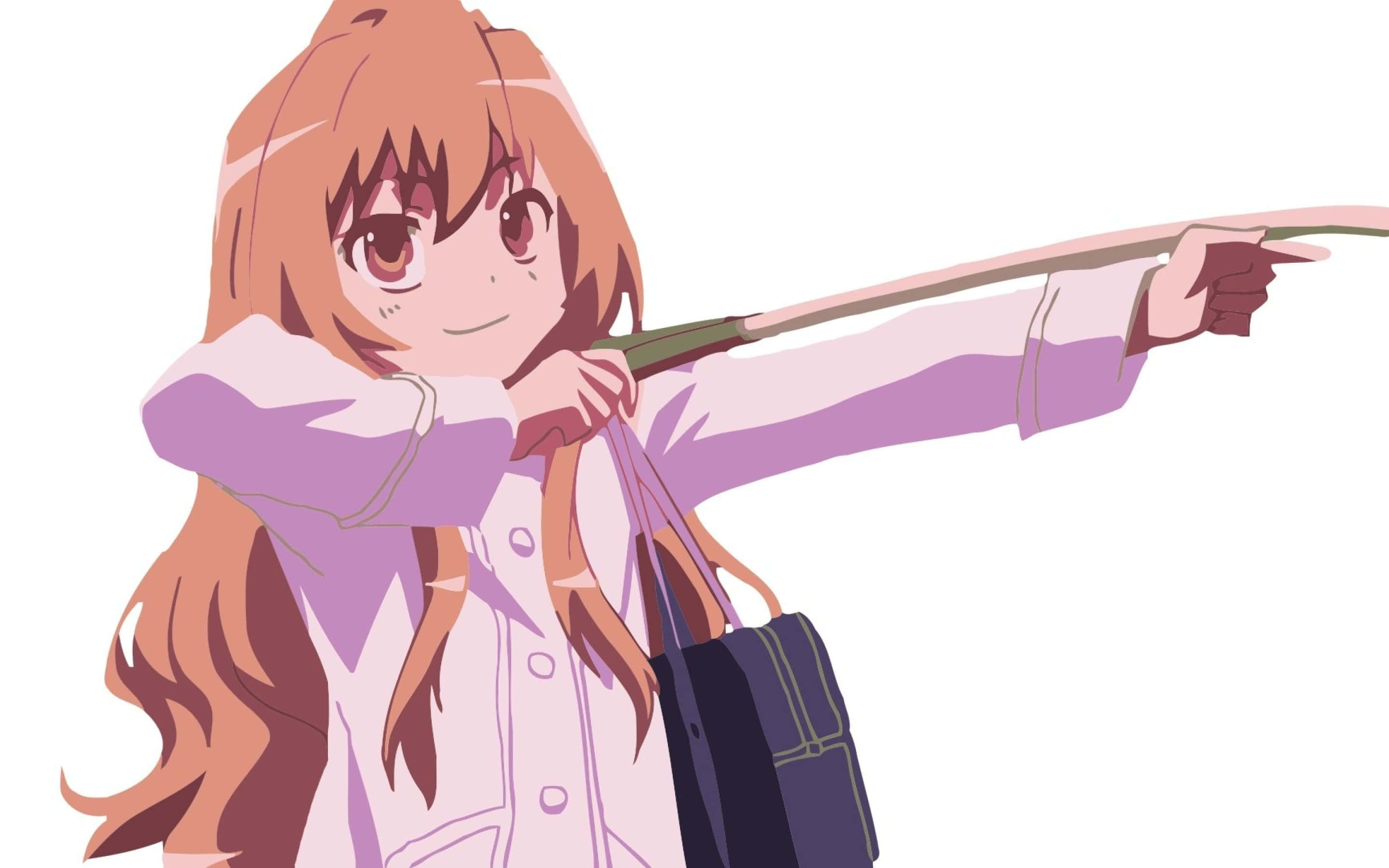 Taiga Aisaka, long orange hair, purple coat, 2K Desktop Wallpaper
