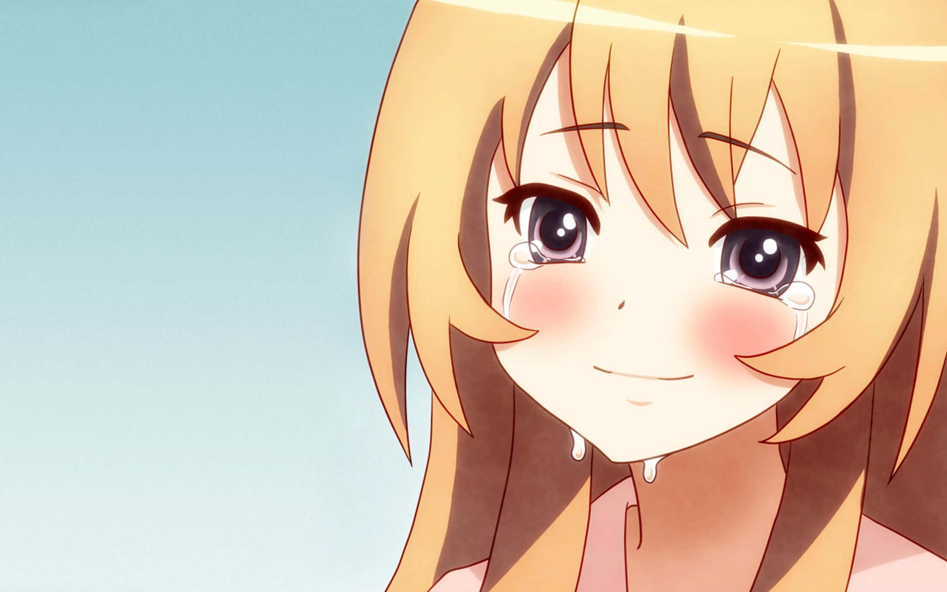 Taiga Aisaka, golden hair, teardrops, Full HD Desktop Wallpaper