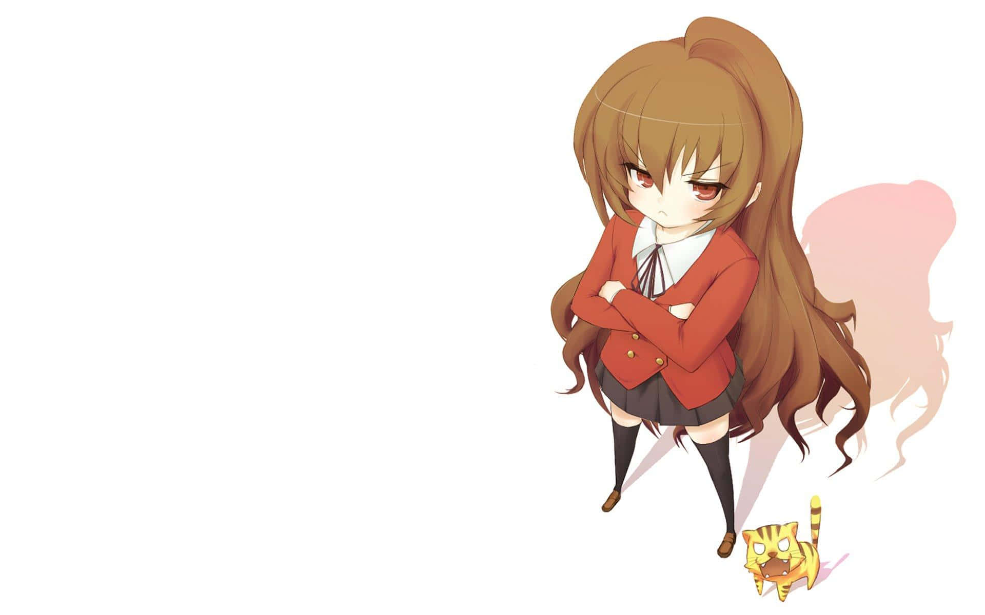 Taiga Aisaka, chibi anime girl, long brown hair, Full HD Desktop Wallpaper