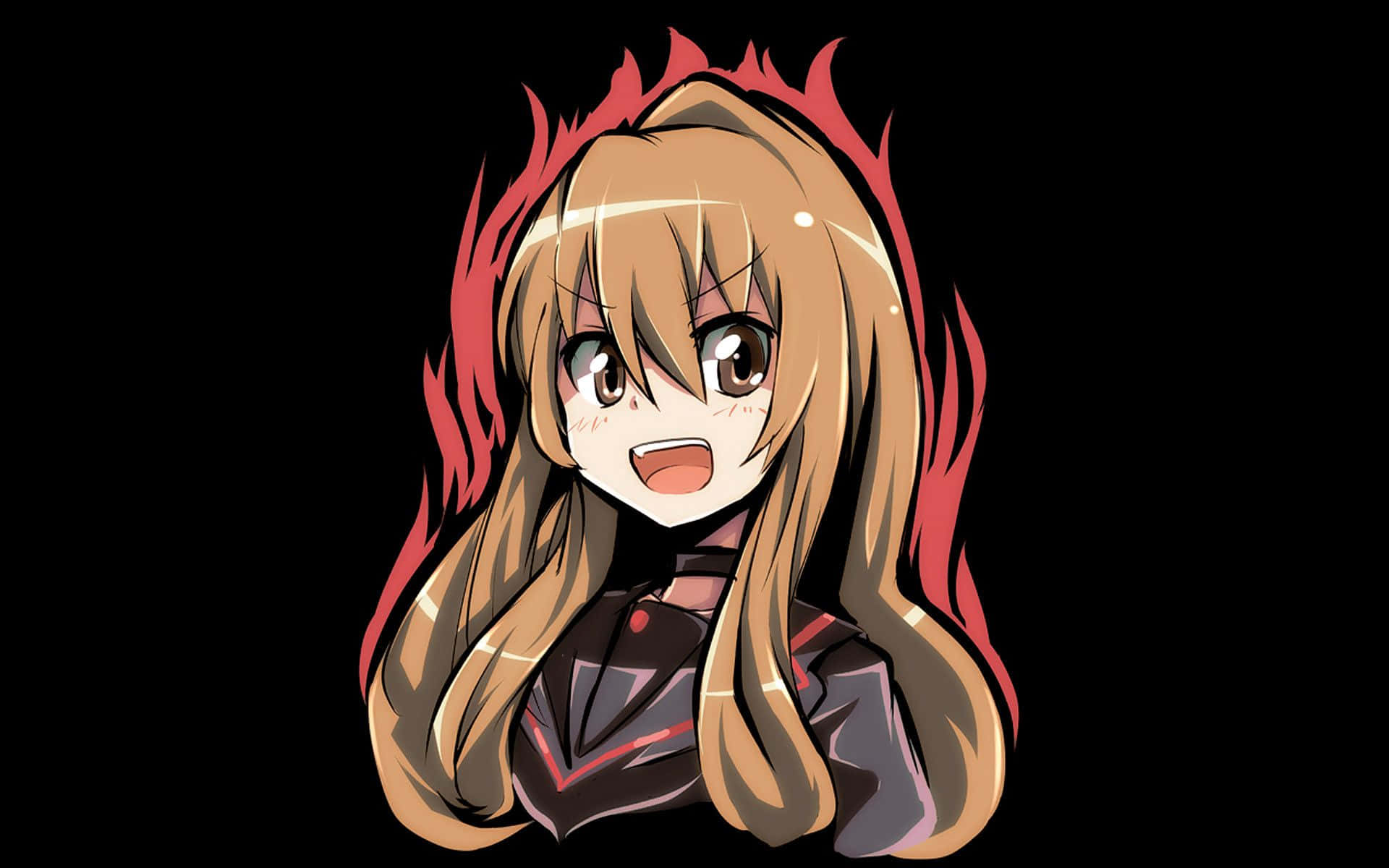 Taiga Aisaka, fiery red hair aura, black background, Full HD Desktop Wallpaper