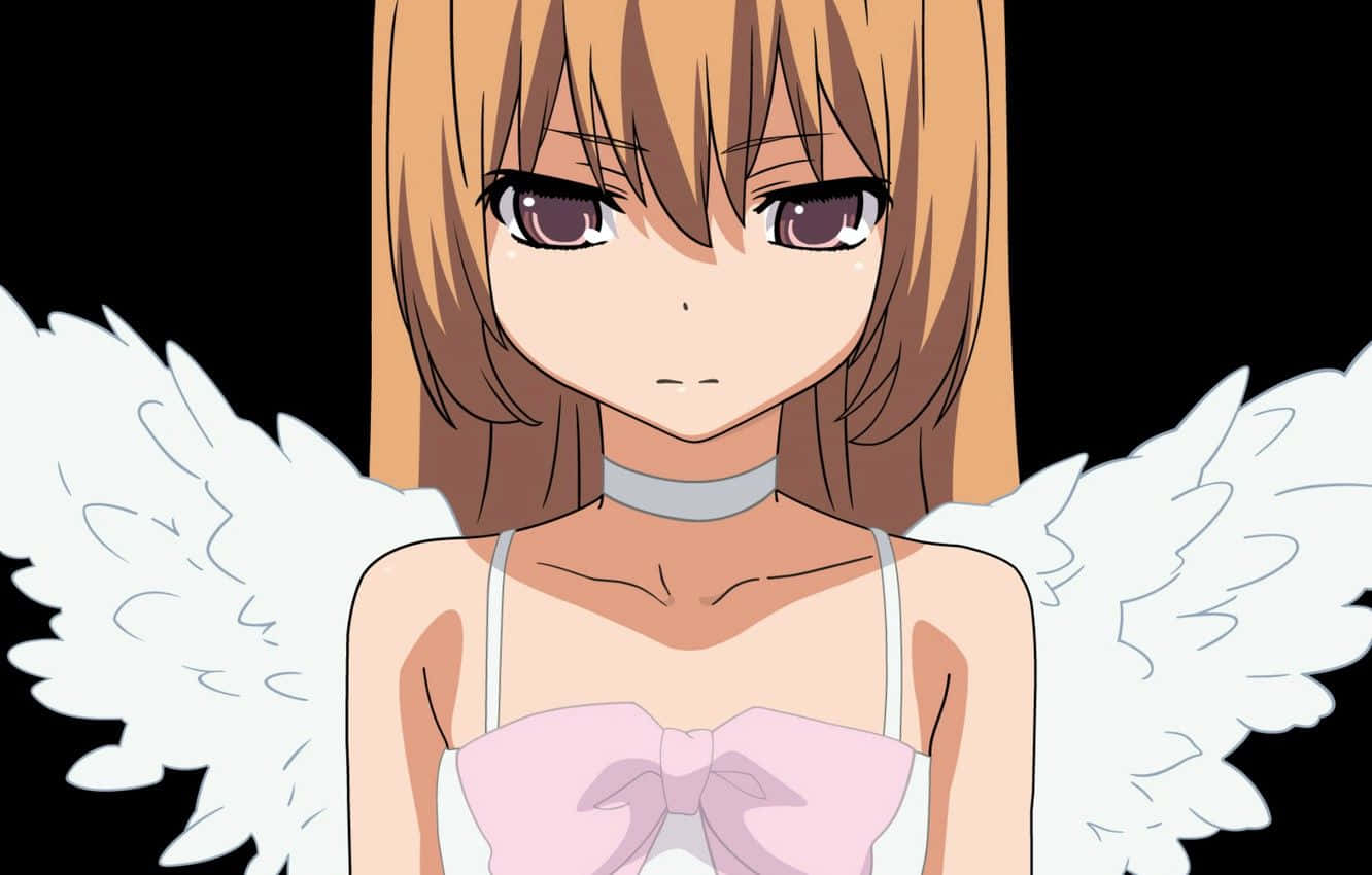 Taiga Aisaka, brown hair, white angel wings, HD Desktop Wallpaper