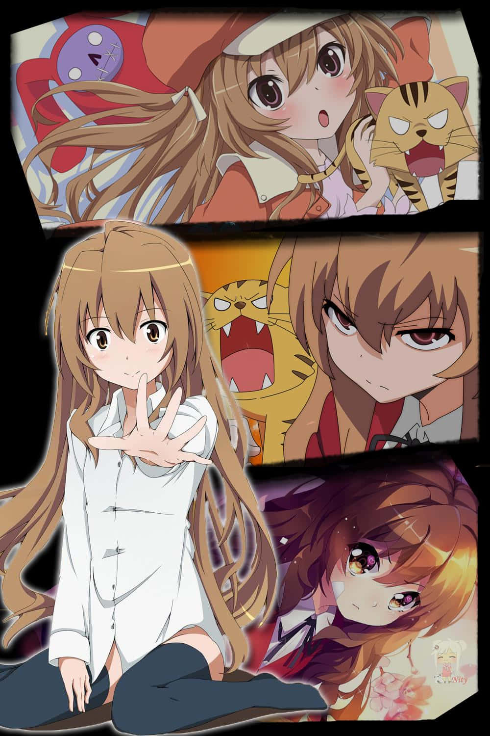 Taiga Aisaka, long brown hair, white shirt, HD Phone Wallpaper