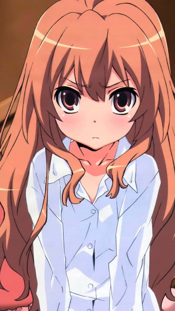 Taiga Aisaka, long orange hair, wide brown eyes, HD Phone Wallpaper