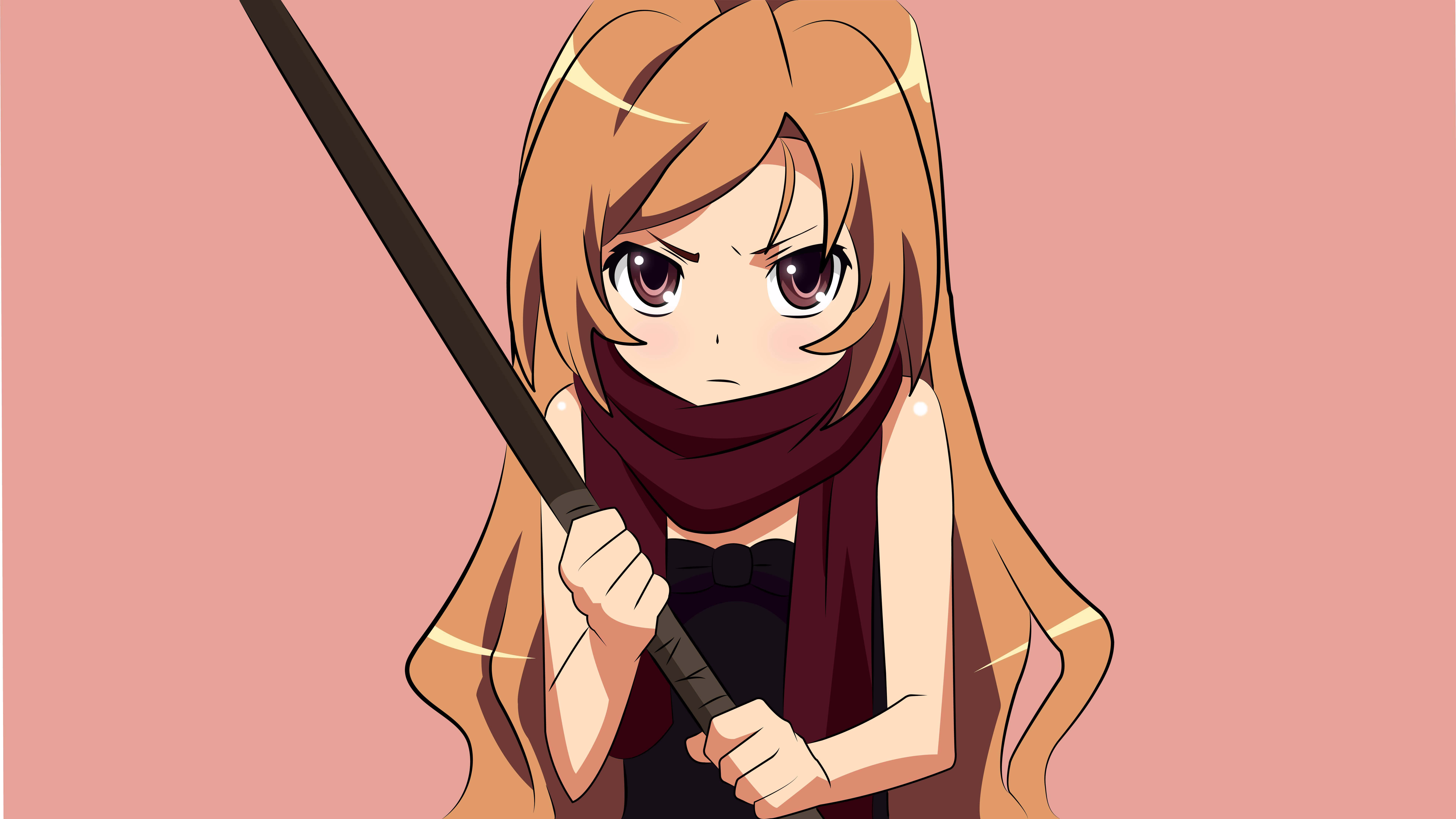 Taiga Aisaka, orange hair, red scarf, 8K Desktop Wallpaper
