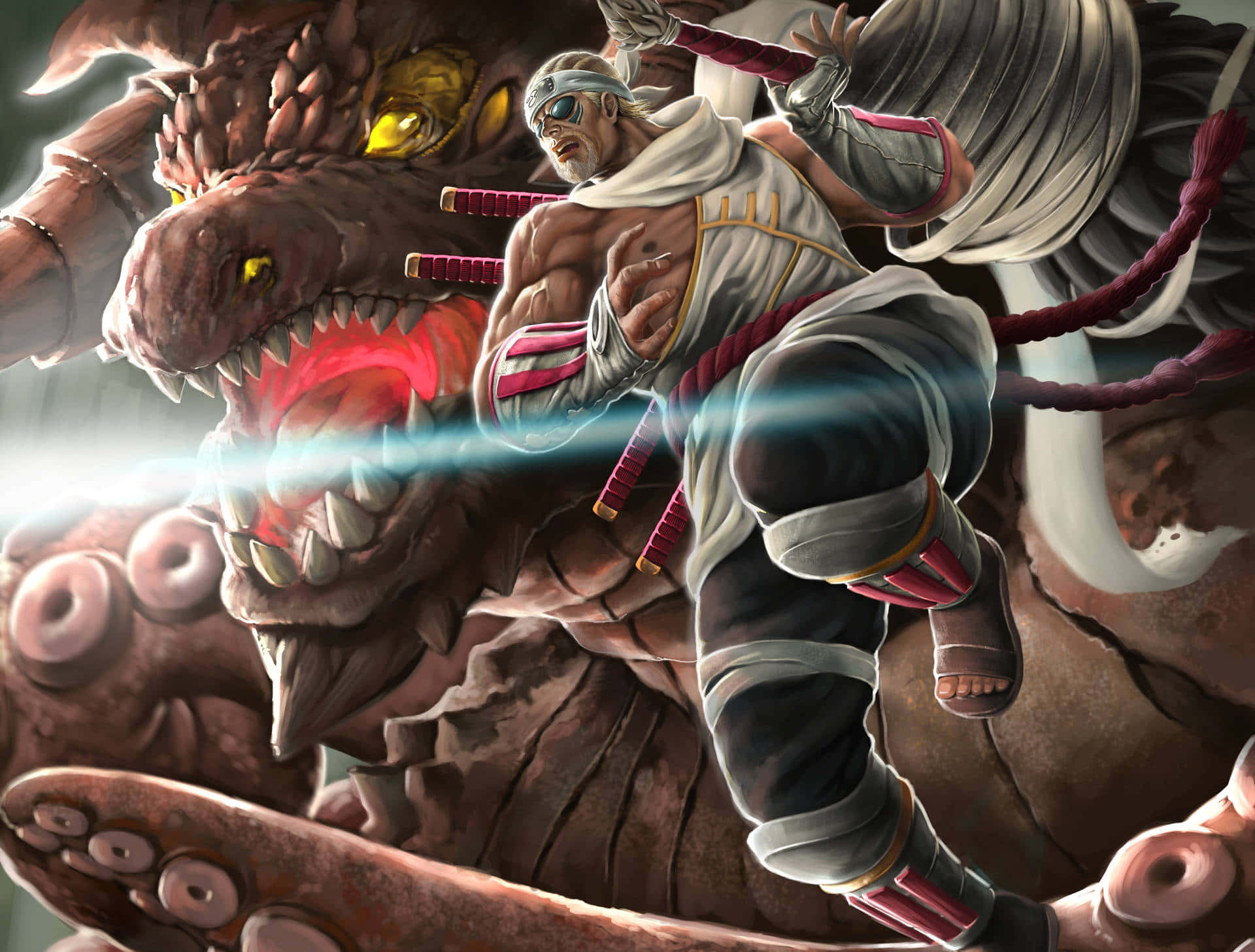Tailed Beasts, white and red gear, glowing sword, Full HD Desktop Wallpaper