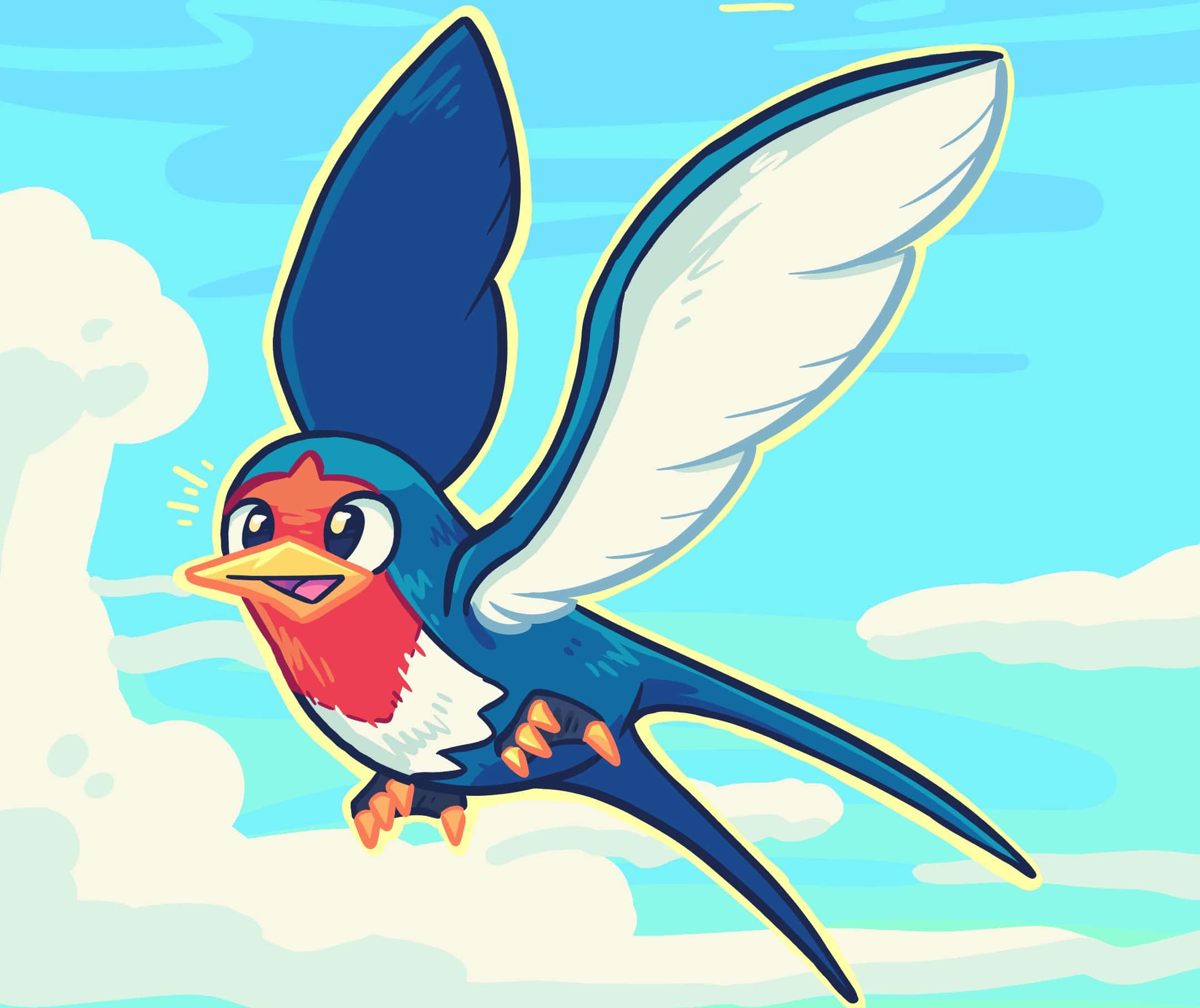 Taillow, blue wings, red chest, Full HD Desktop Wallpaper