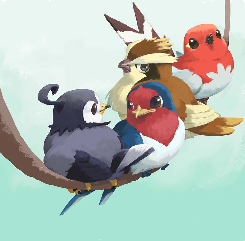 Taillow, cartoon birds, branch, SD Desktop Wallpaper