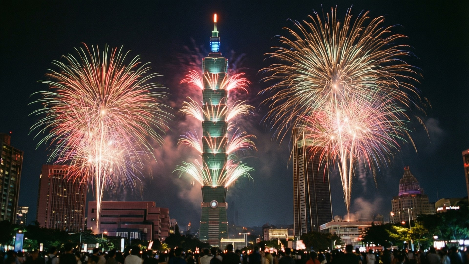 Taipei 101, red, green, Full HD Desktop Wallpaper