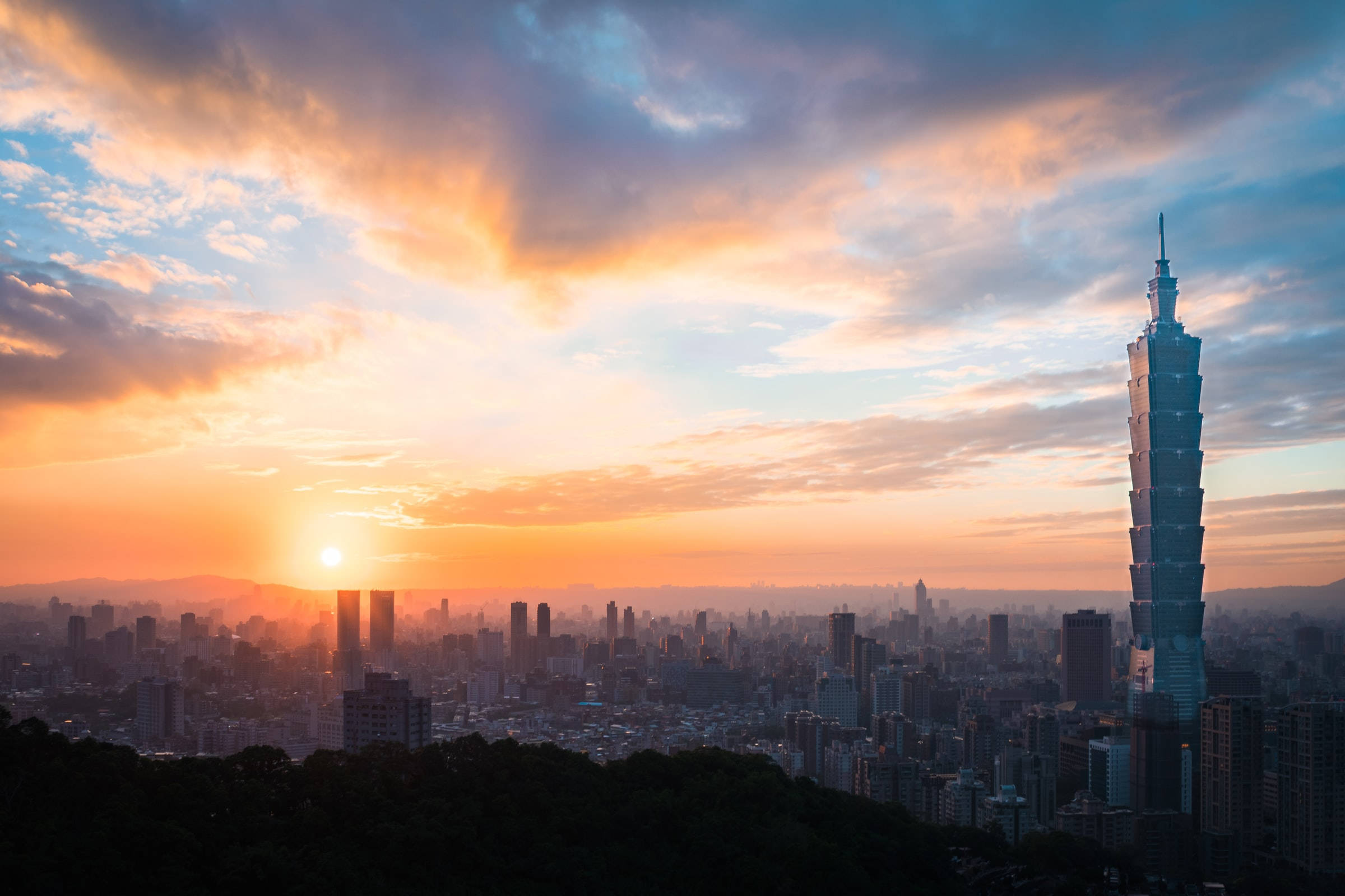 Taipei 101, Taipei cityscape, sunset, Full HD Desktop Wallpaper