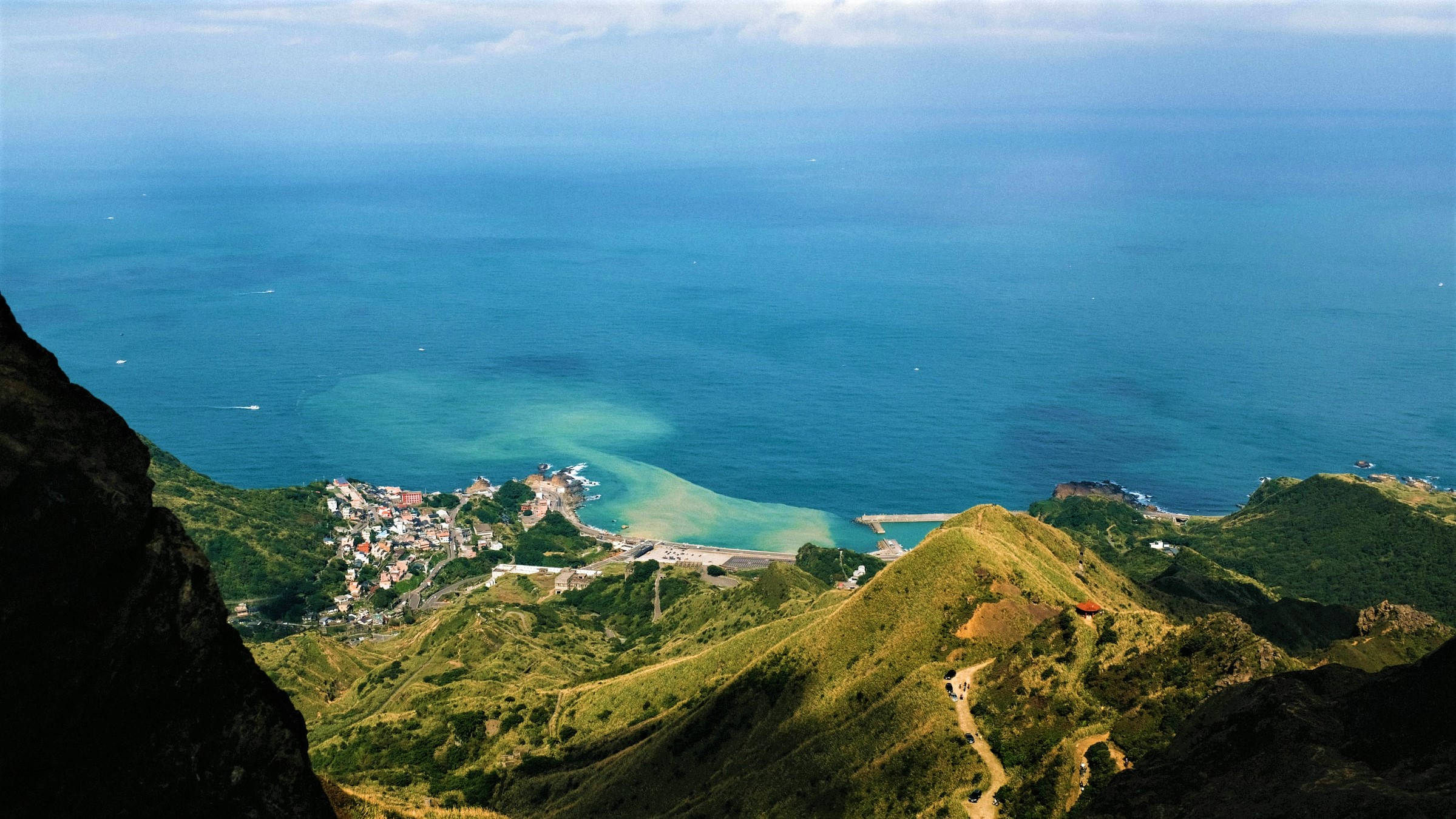 Mountains And Ocean Taipei, coastal village, green hills, Full HD Desktop Wallpaper