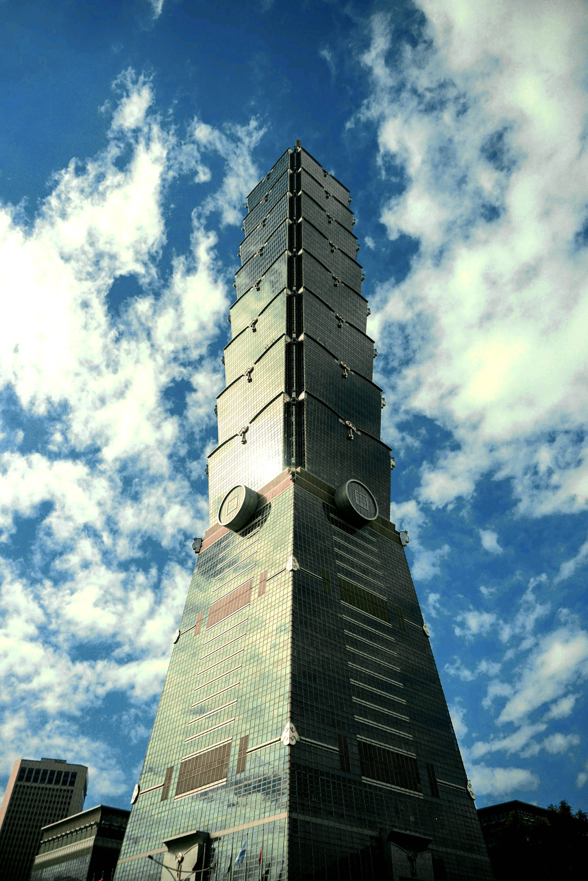 Taipei 101, low angle shot, tiered levels, 2K Phone Wallpaper