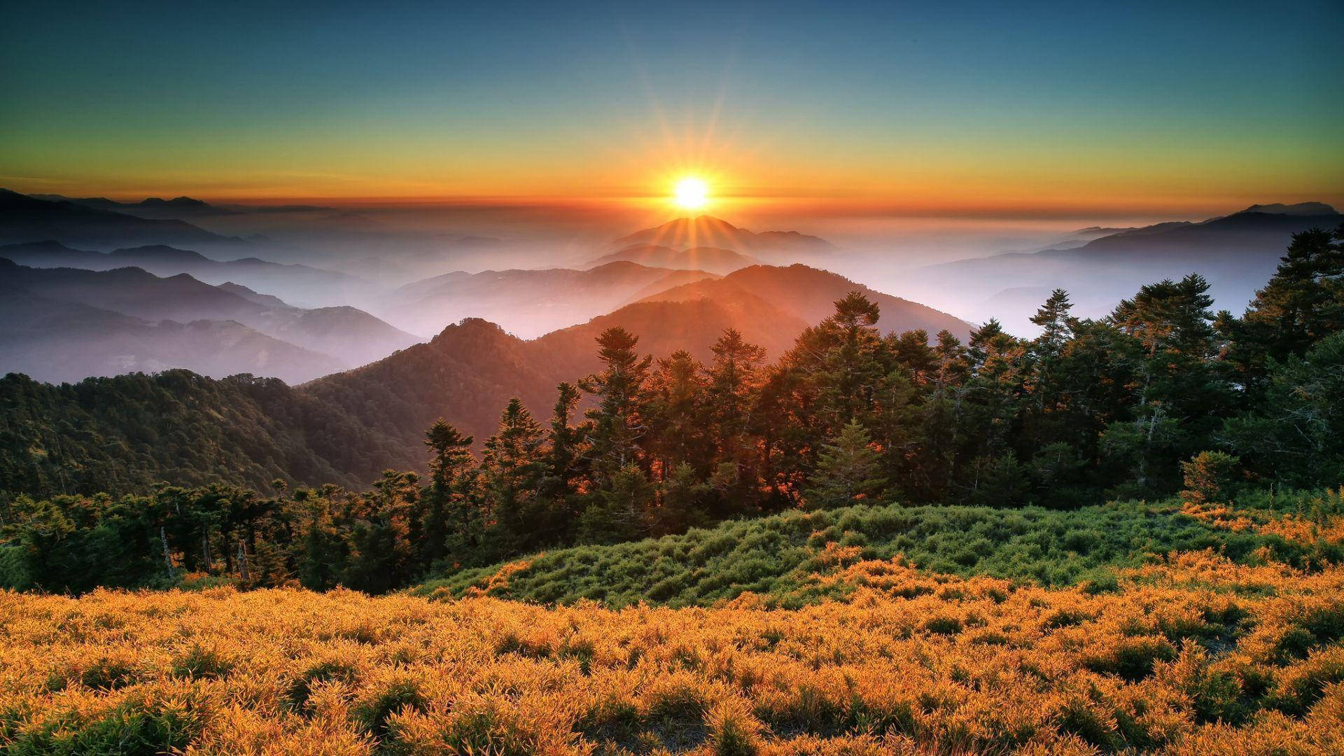 Taiwan, mountain landscape, sunrise, Full HD Desktop Wallpaper