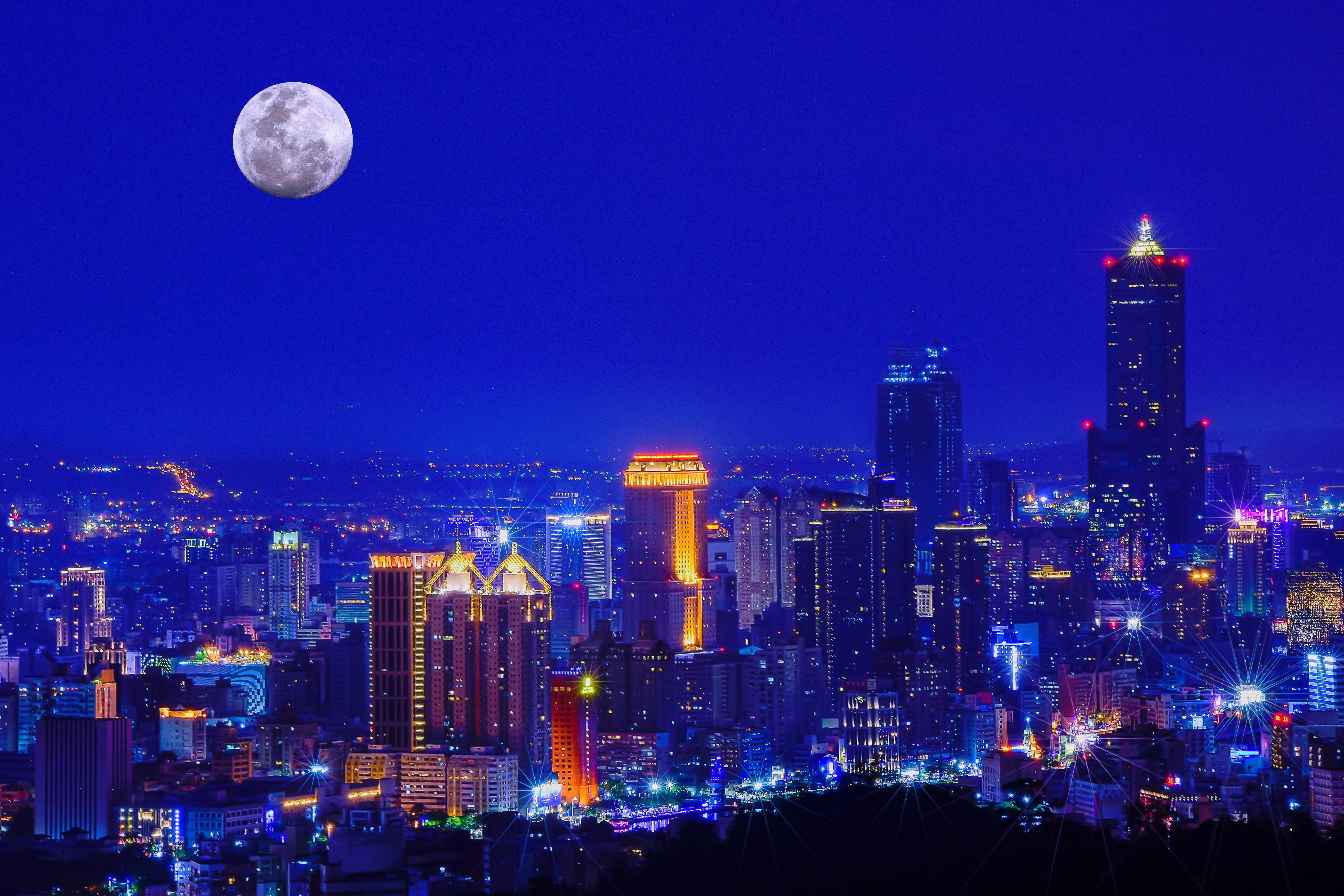 Taiwan, city skyline, night, 5K Desktop Wallpaper