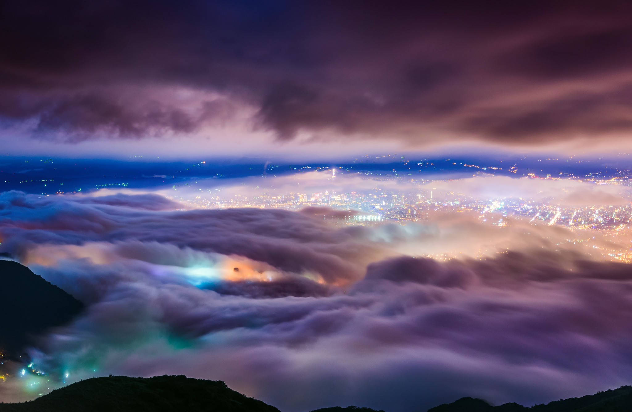 Taiwan, sea of clouds, twilight, Full HD Desktop Wallpaper