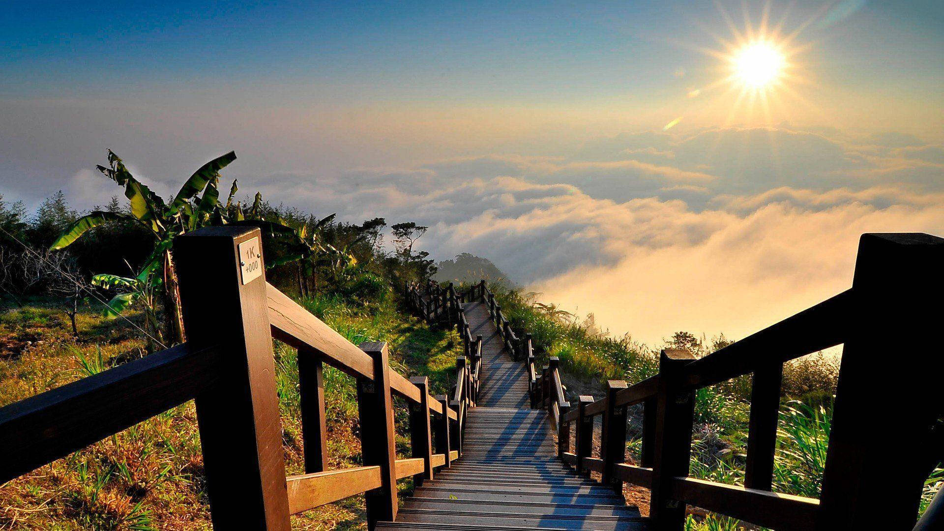 stairway to heaven, Taiwan, wooden staircase, Full HD Desktop Wallpaper