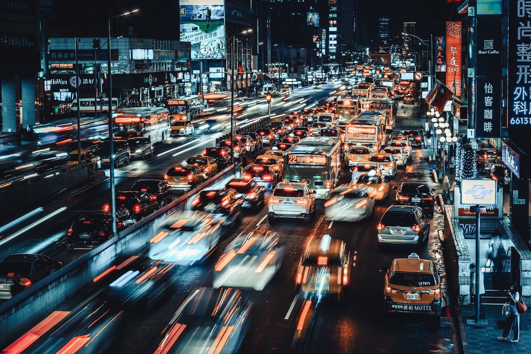 Taiwan, neon-lit city street, night, Full HD Desktop Wallpaper