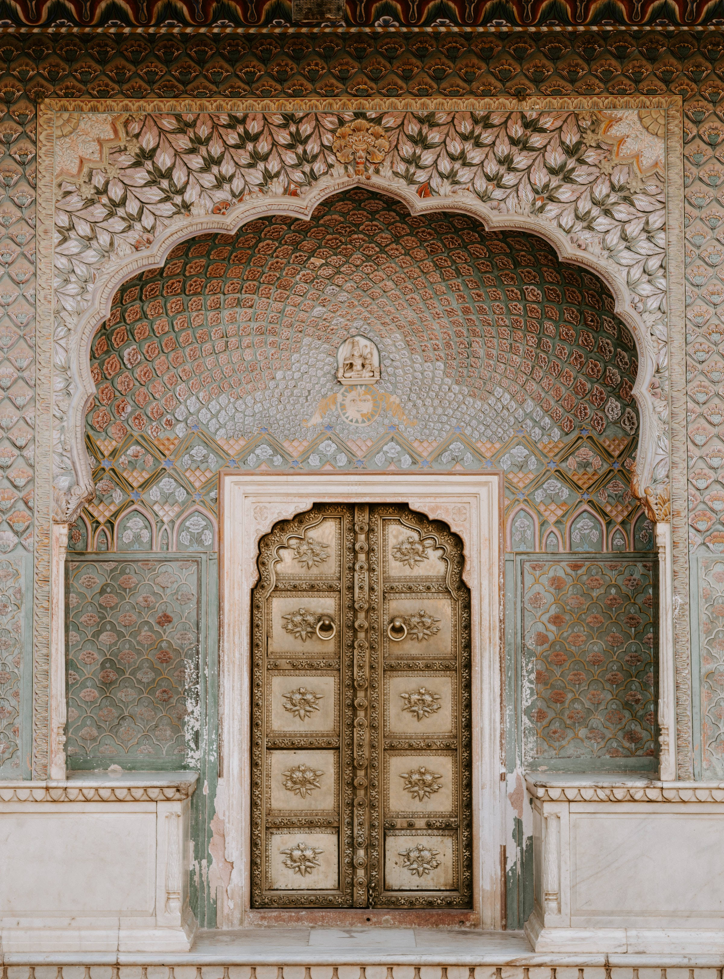 Taj Mahal, golden door, geometric patterns, 2K Phone Wallpaper