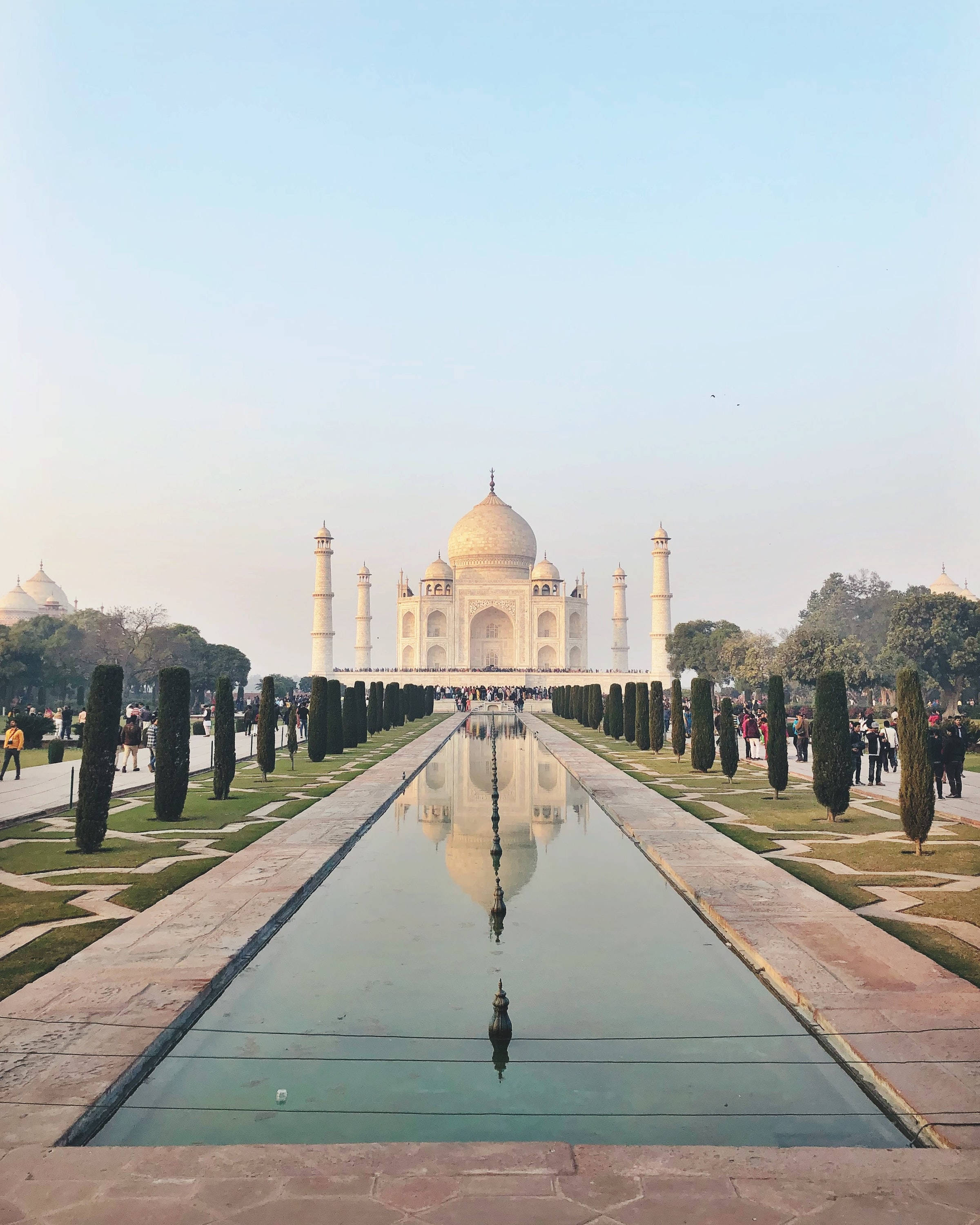 Taj Mahal, central pool, symmetrical gardens, 2K Phone Wallpaper