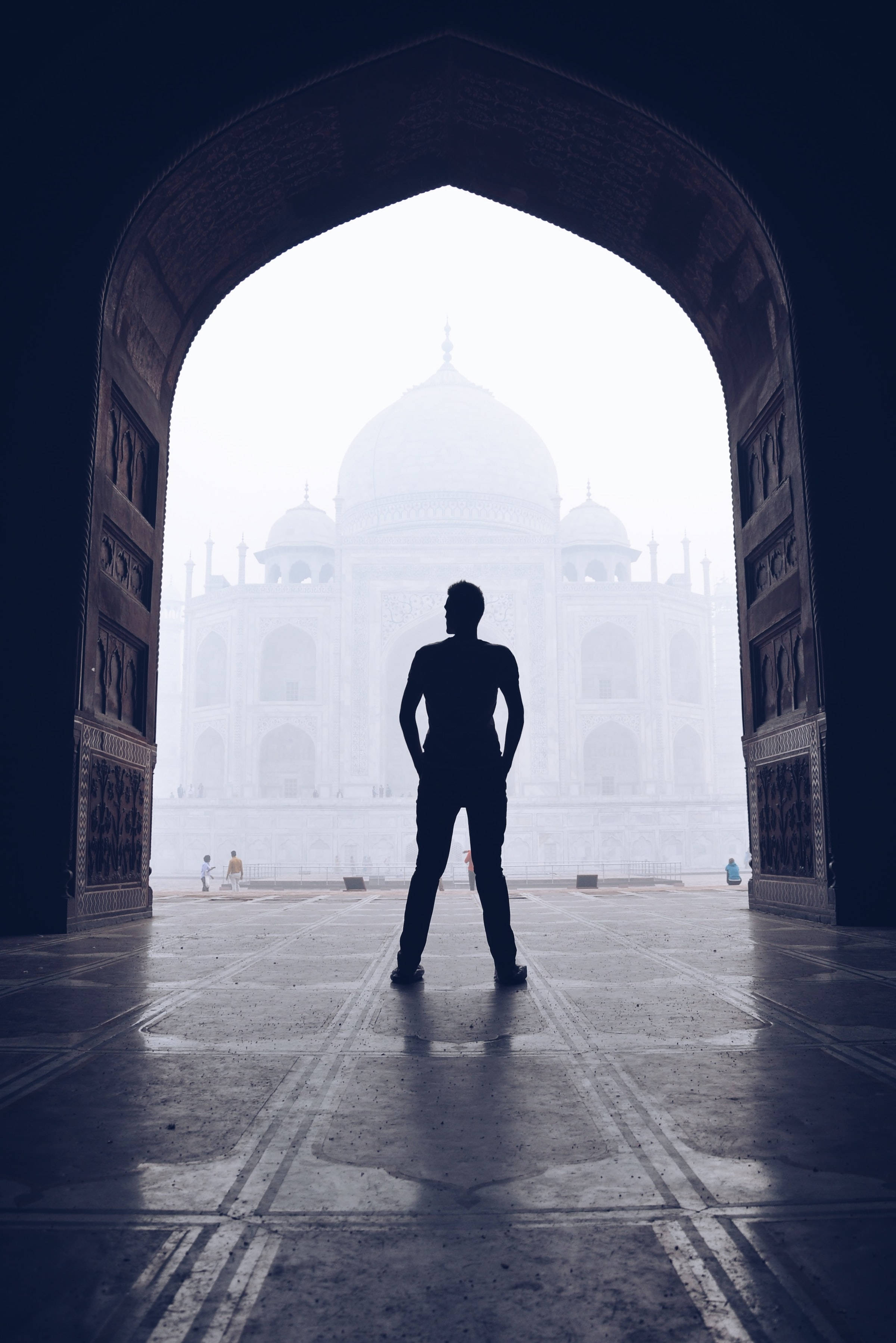 Taj Mahal, ornate archway, silhouette, 2K Phone Wallpaper