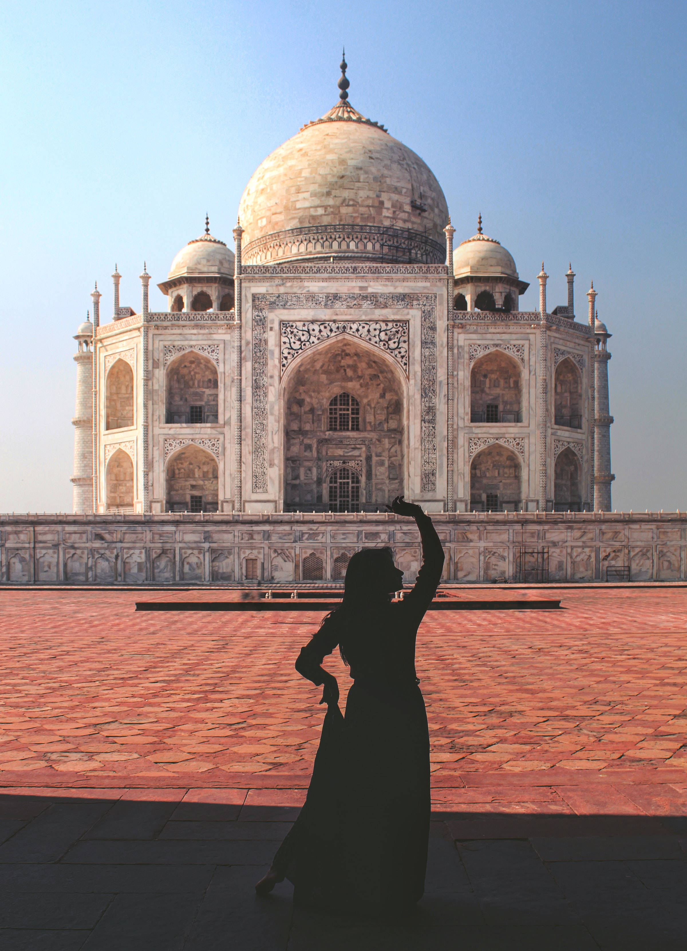 Taj Mahal, silhouette, dancer, 2K Phone Wallpaper